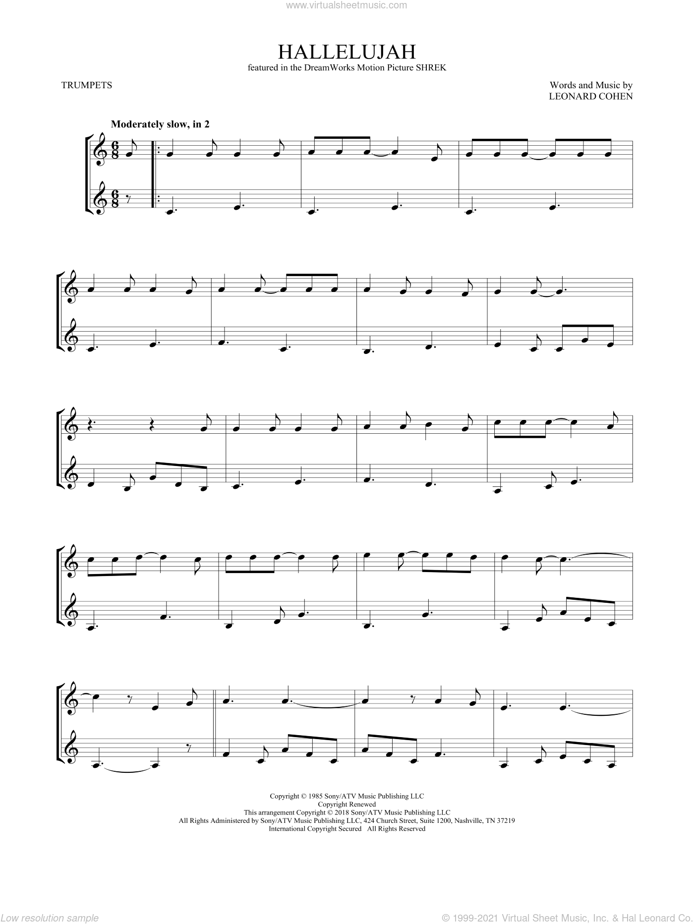 Hallelujah Sheet Music For Two Trumpets (duet, Duets) (PDF)