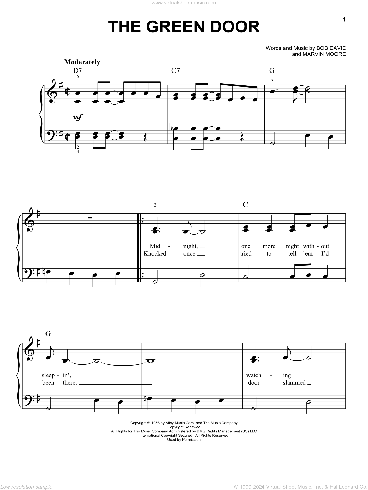 The Green Door sheet music for piano solo (PDFinteractive)