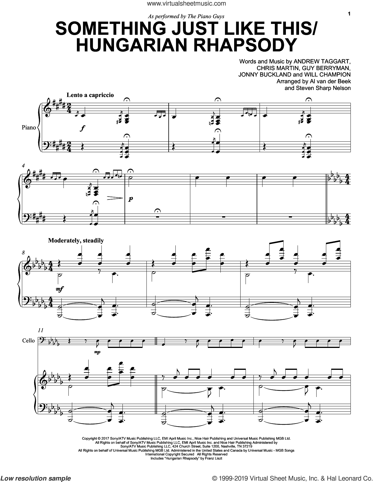 Guys Something Just Like This Hungarian Rhapsody Sheet Music For Cello And Piano