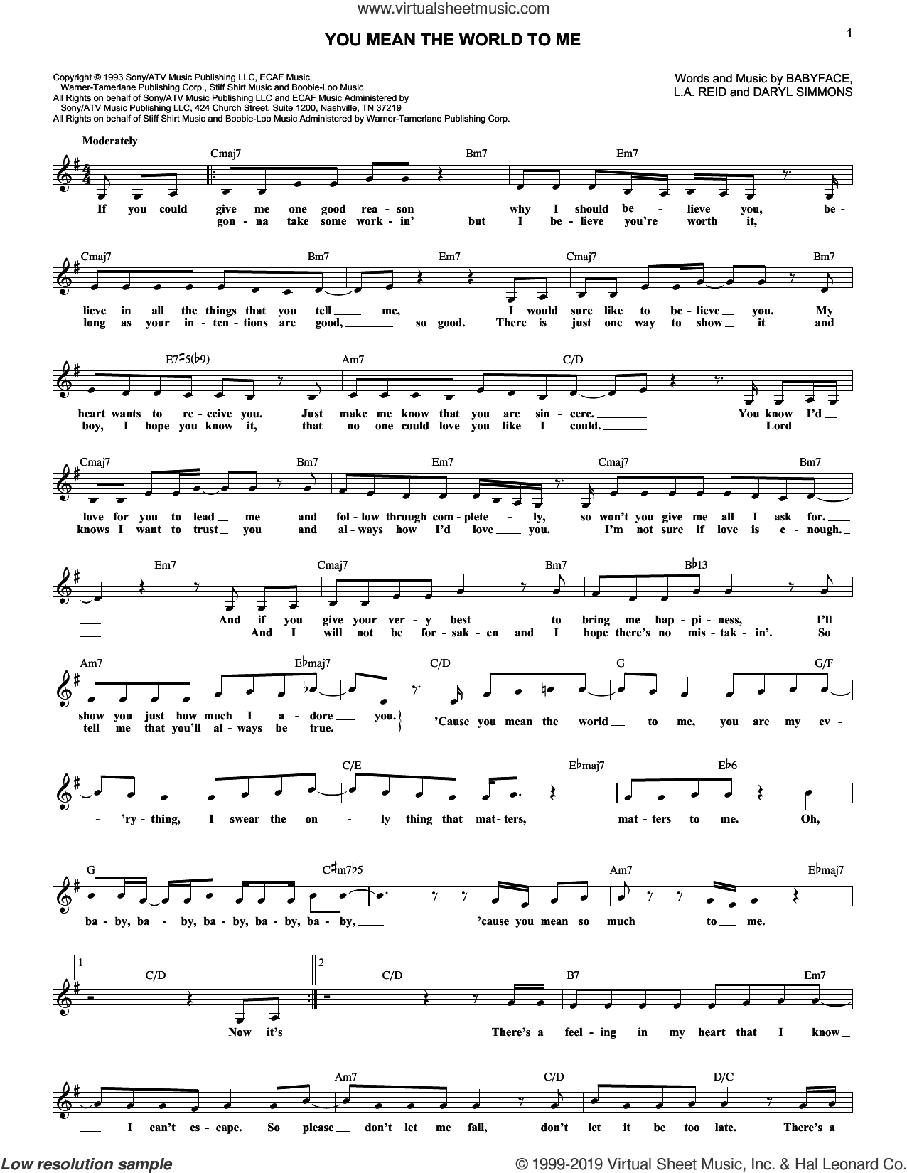 You Mean The World To Me sheet music (fake book) (PDF)
