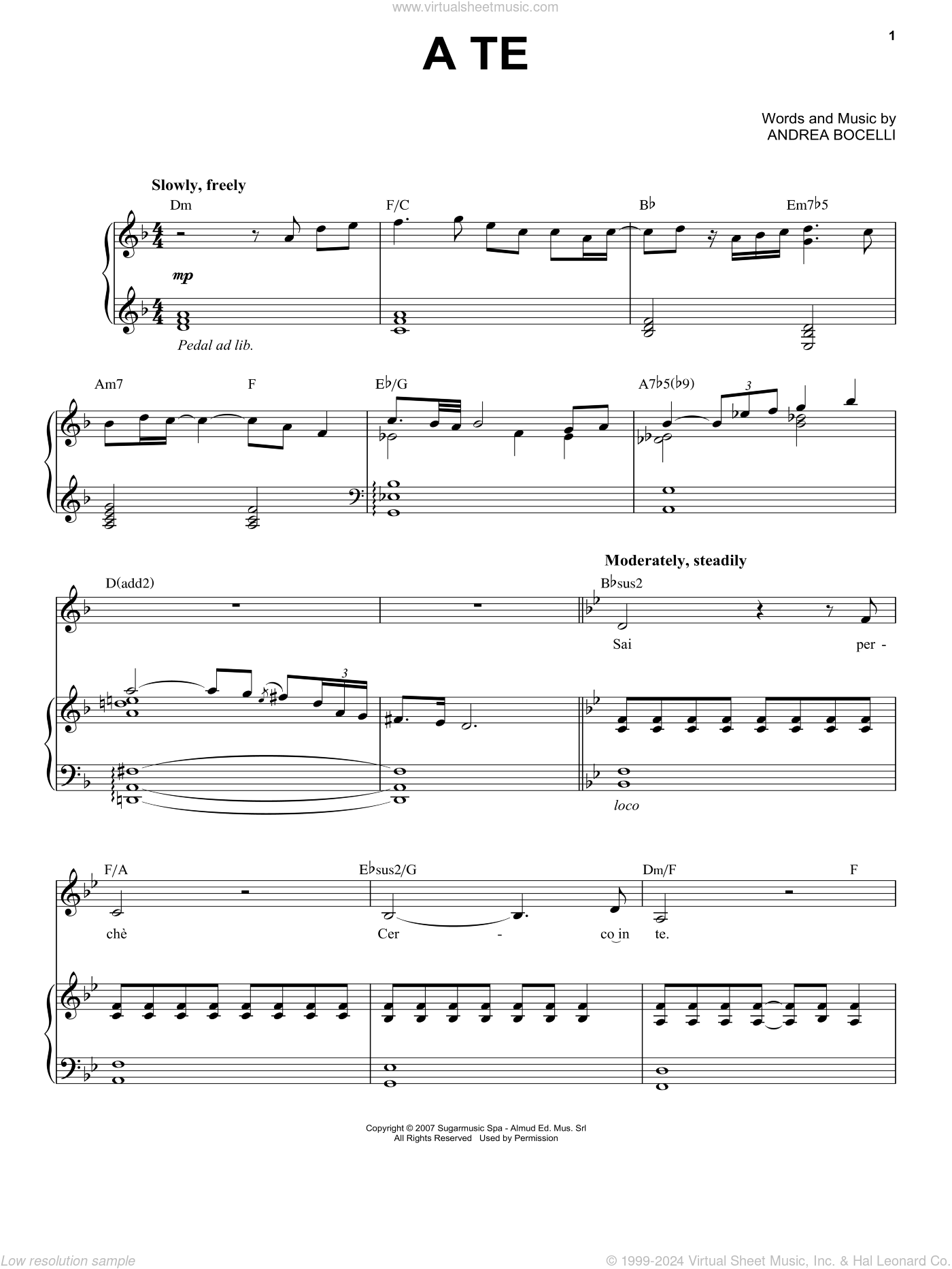 A Te sheet music for voice and piano (PDF-interactive)