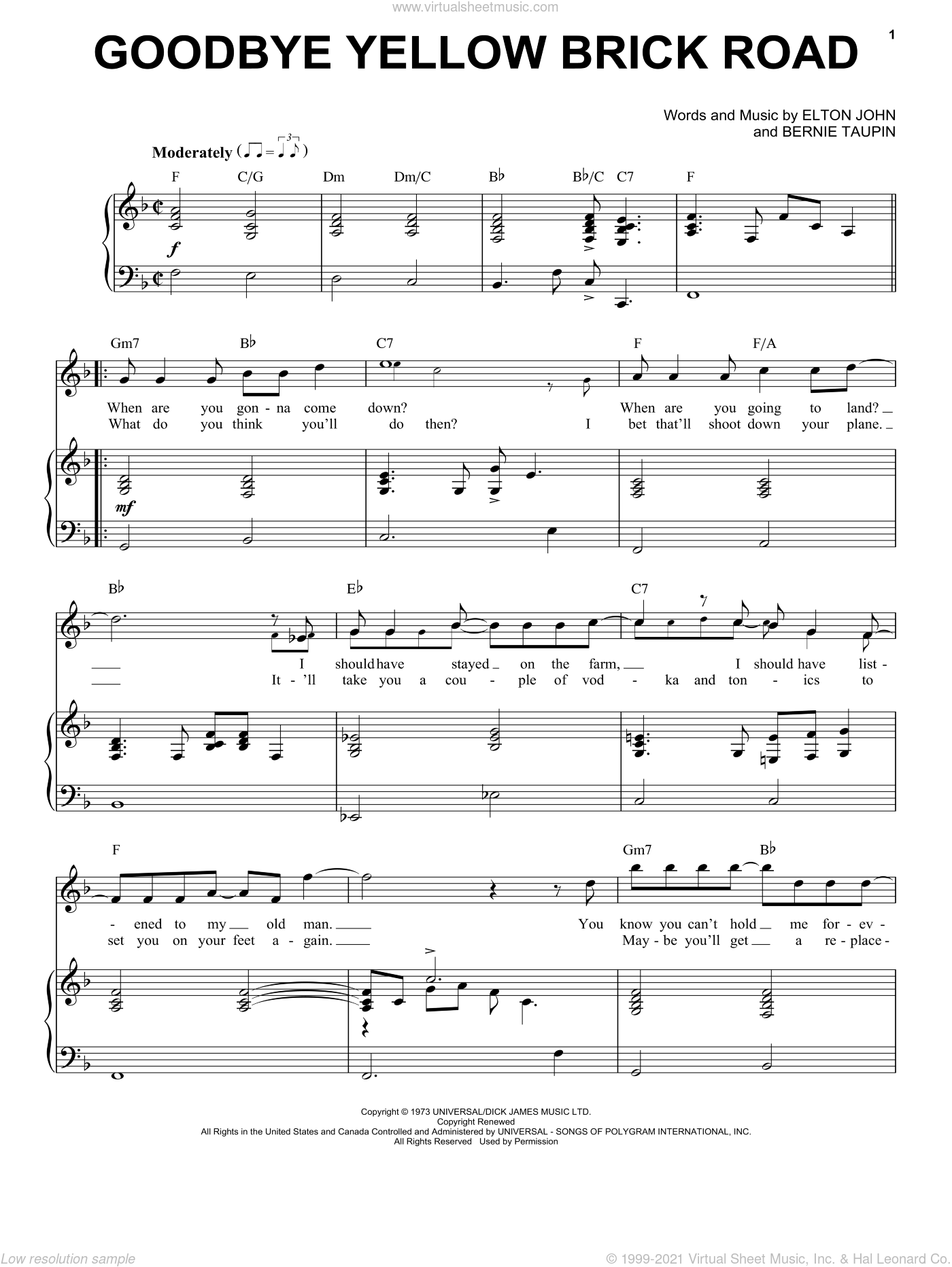 John - Goodbye Yellow Brick Road sheet music for voice and piano