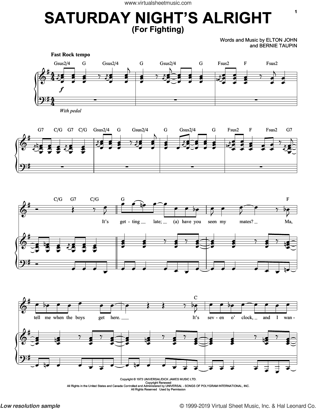 SATURDAY NIGHT'S ALRIGHT FOR FIGHTING – ELTON JOHN PIANO CHORDS & Lyrics –  Bitesize Piano