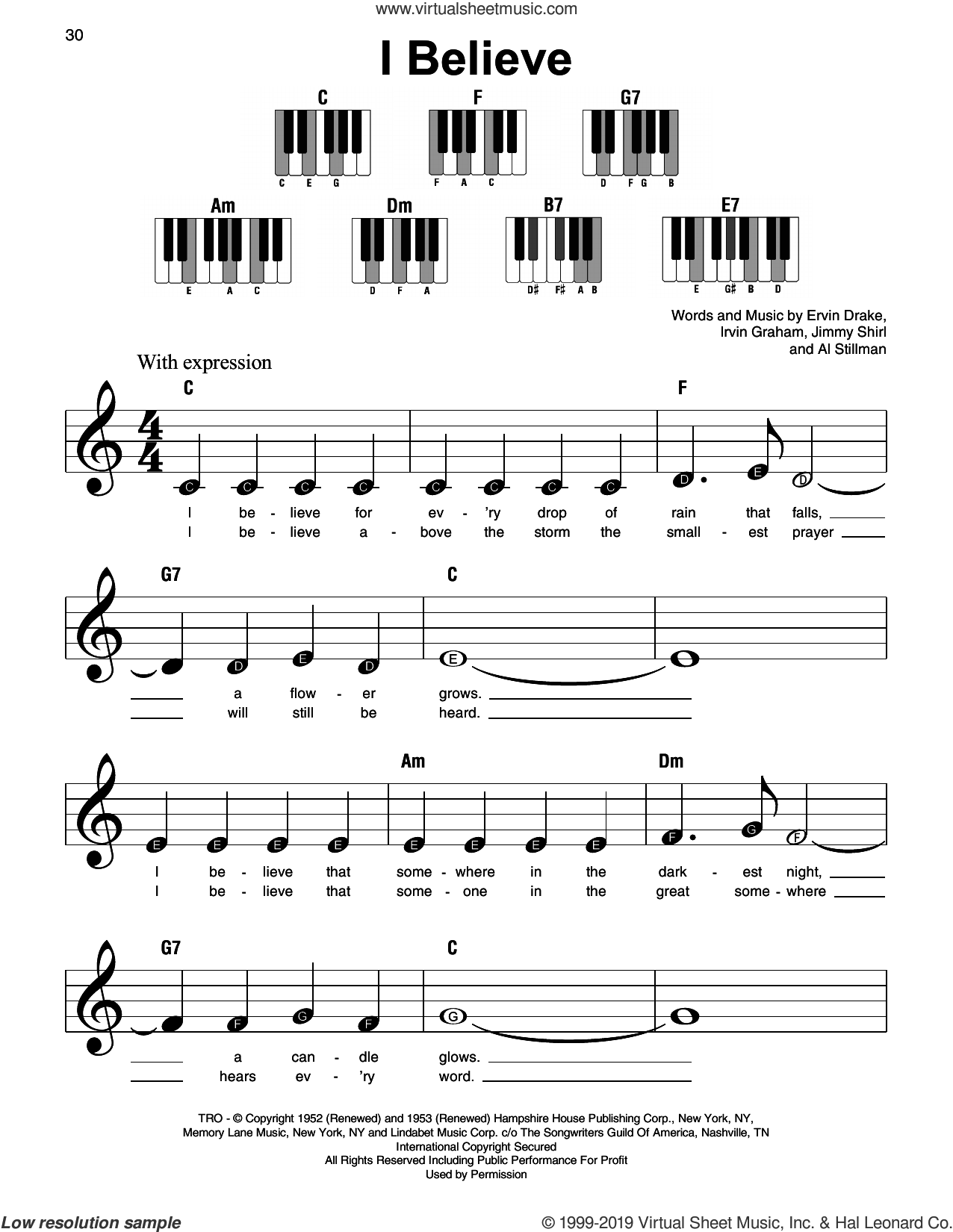 Irvin Graham: I Believe sheet music for piano solo (PDF)