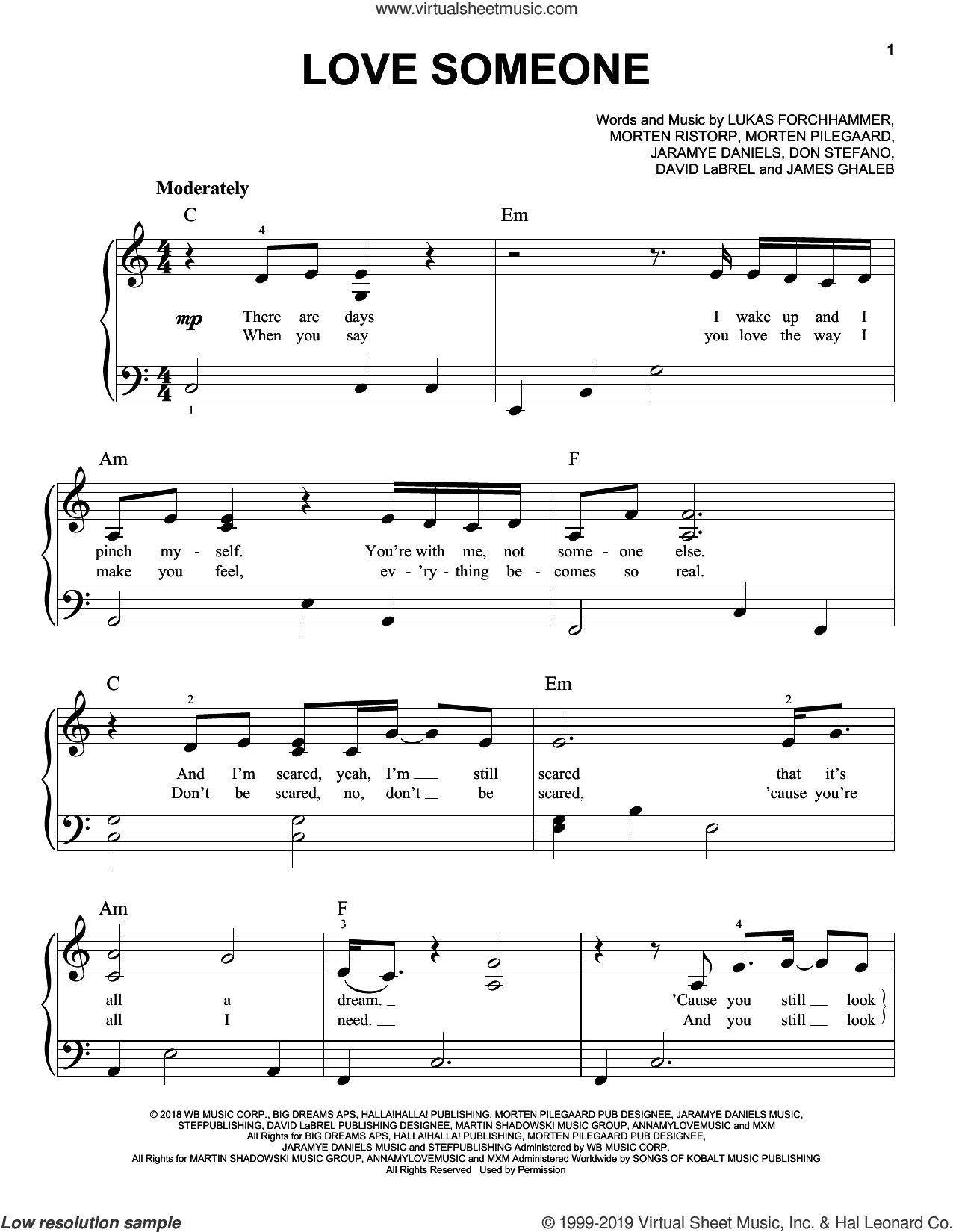 Oswald Decisión reparar Love Someone sheet music for piano solo (PDF-interactive)