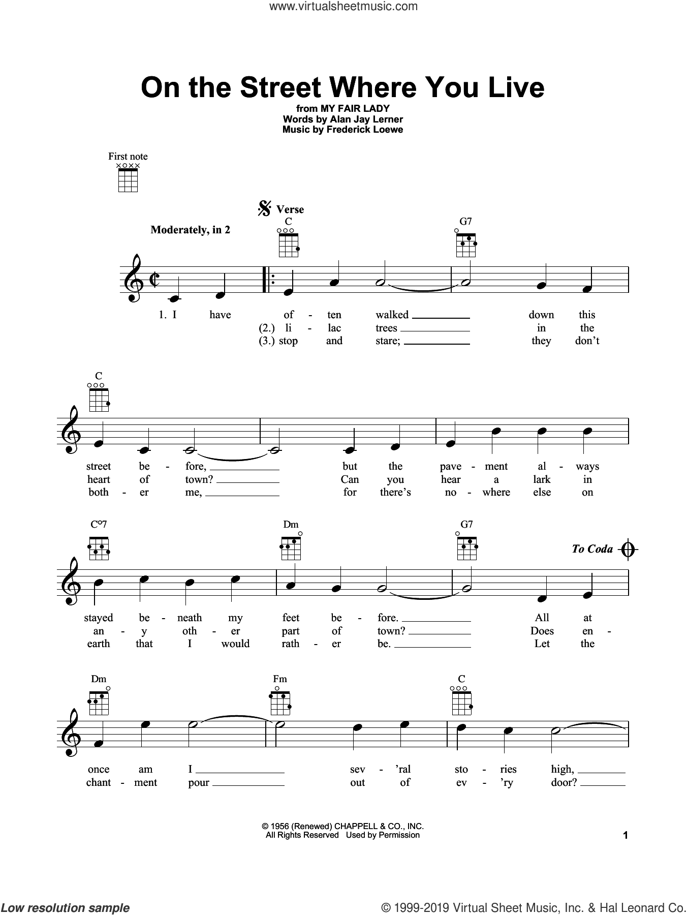 On The Street Where You Live Sheet Music For Ukulele (pdf)