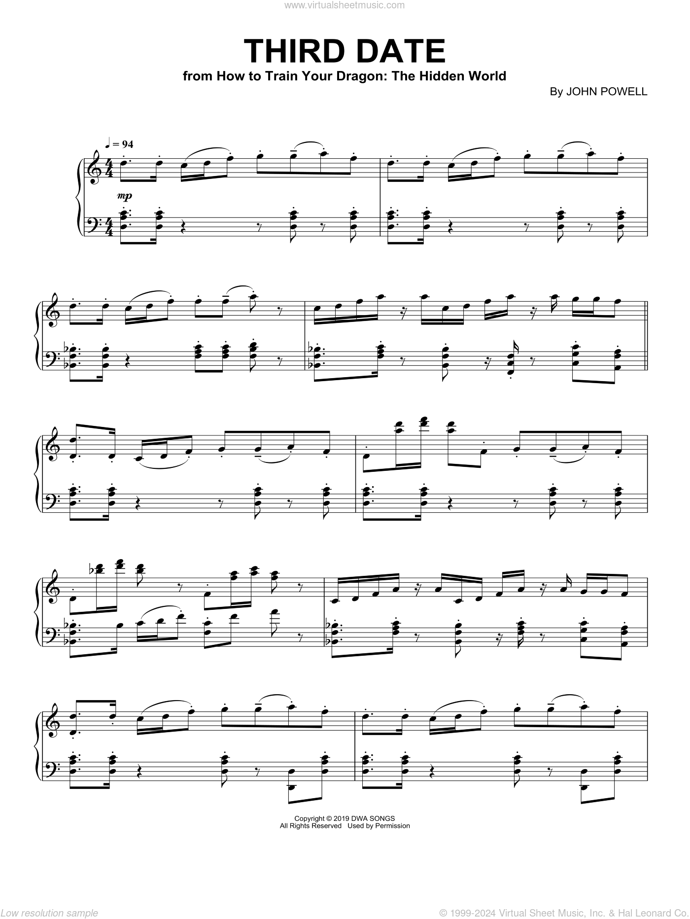 Third Date (from How to Train Your Dragon The Hidden World) sheet