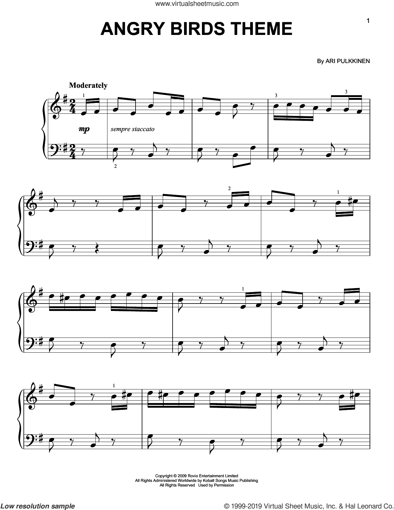 Angry Birds Theme, (easy) for piano solo.
