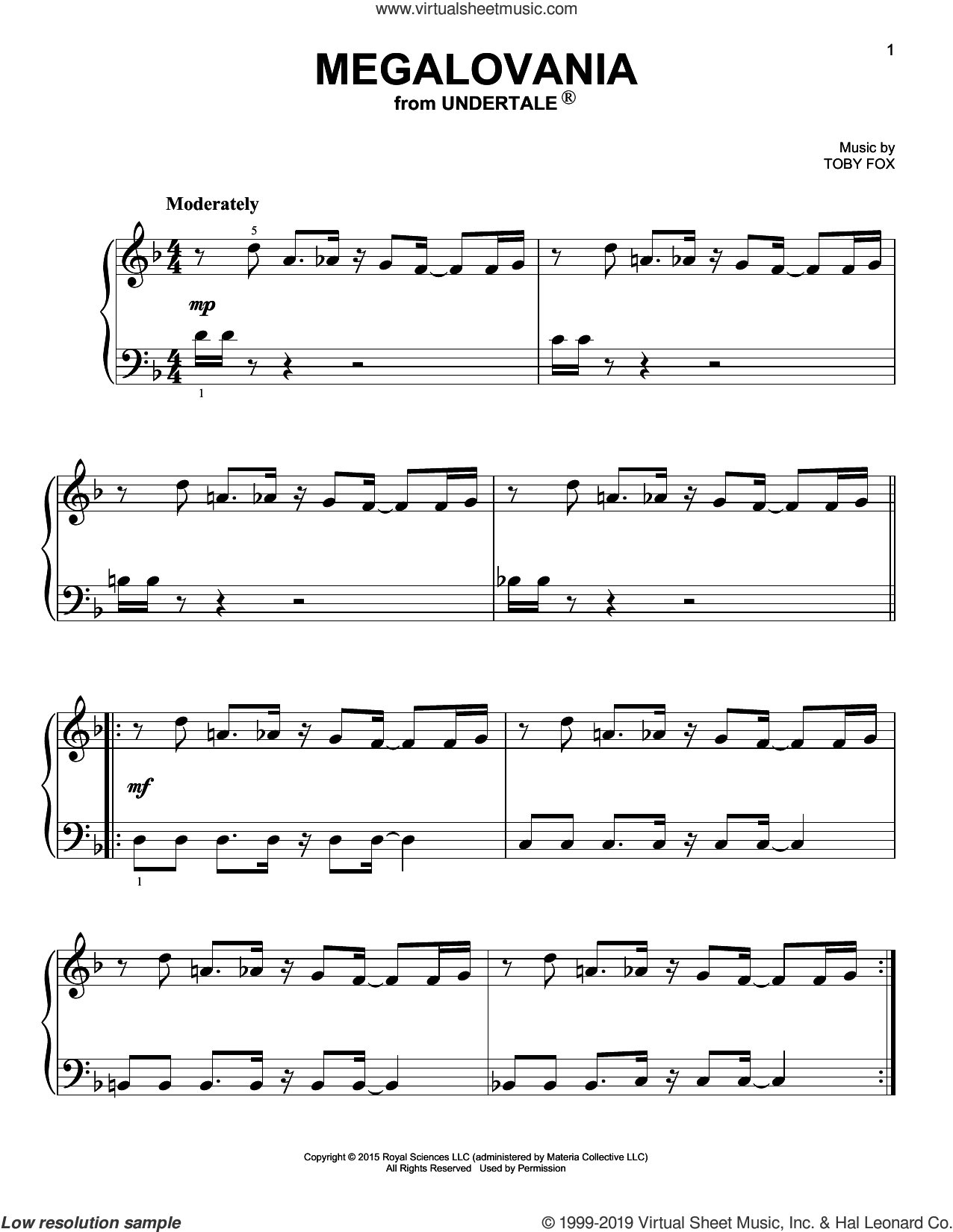 Fox Megalovania From Undertale Easy Sheet Music For Piano Solo