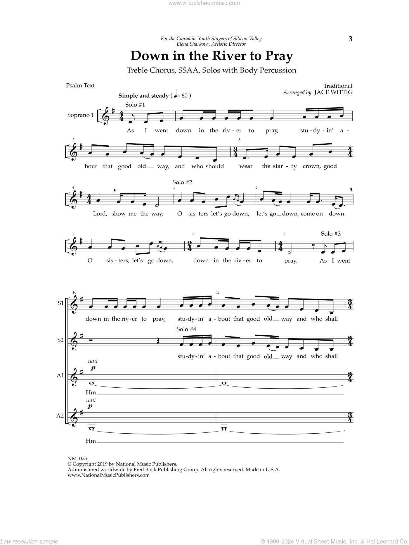 Wittig - Down in the River to Pray sheet music for choir (SSAA: soprano