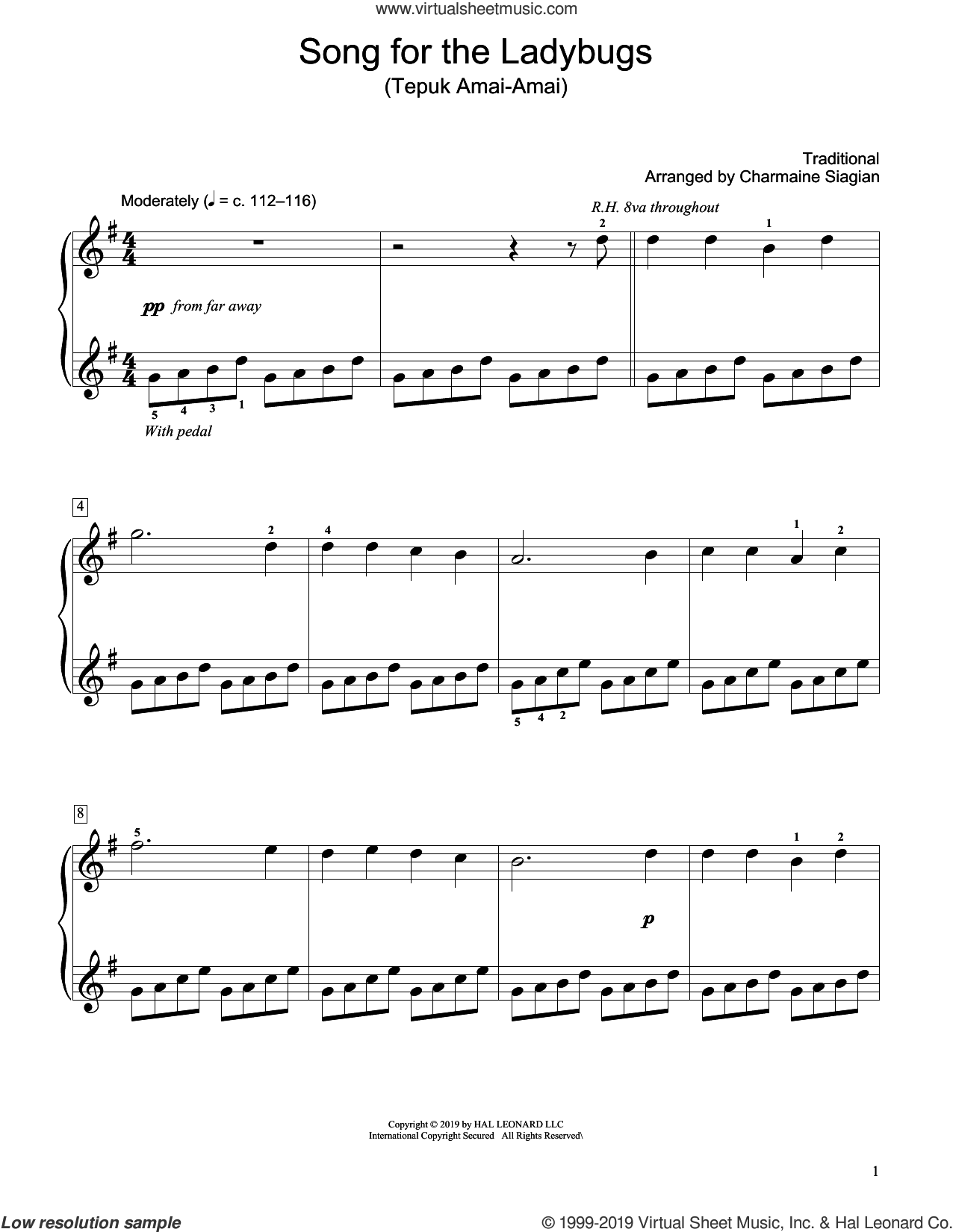 Song For The Ladybugs (Tepuk Amai-Amai) (arr. Charmaine Siagian) sheet ...