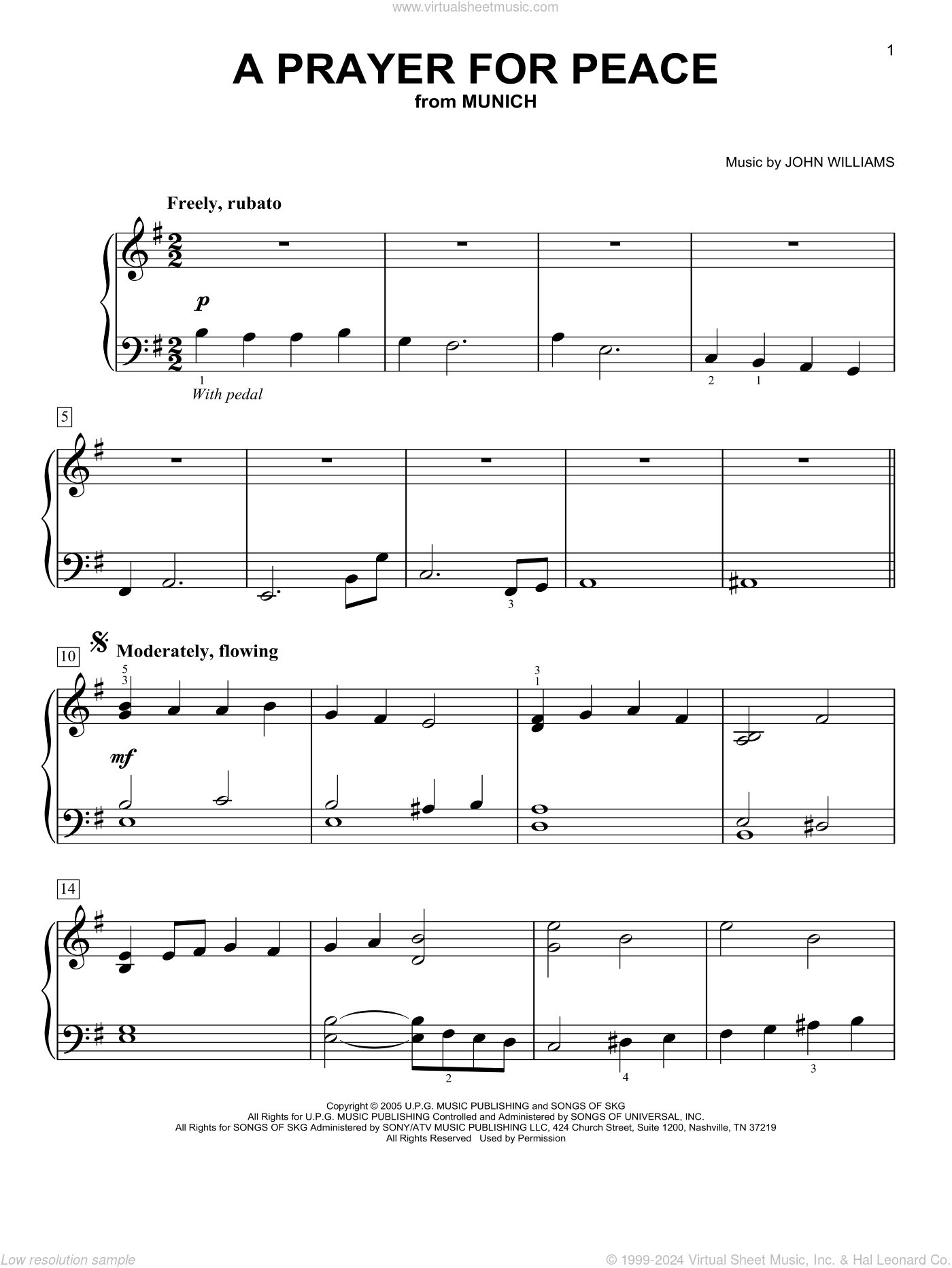 A Prayer For Peace (from Munich) sheet music (easy) for piano solo