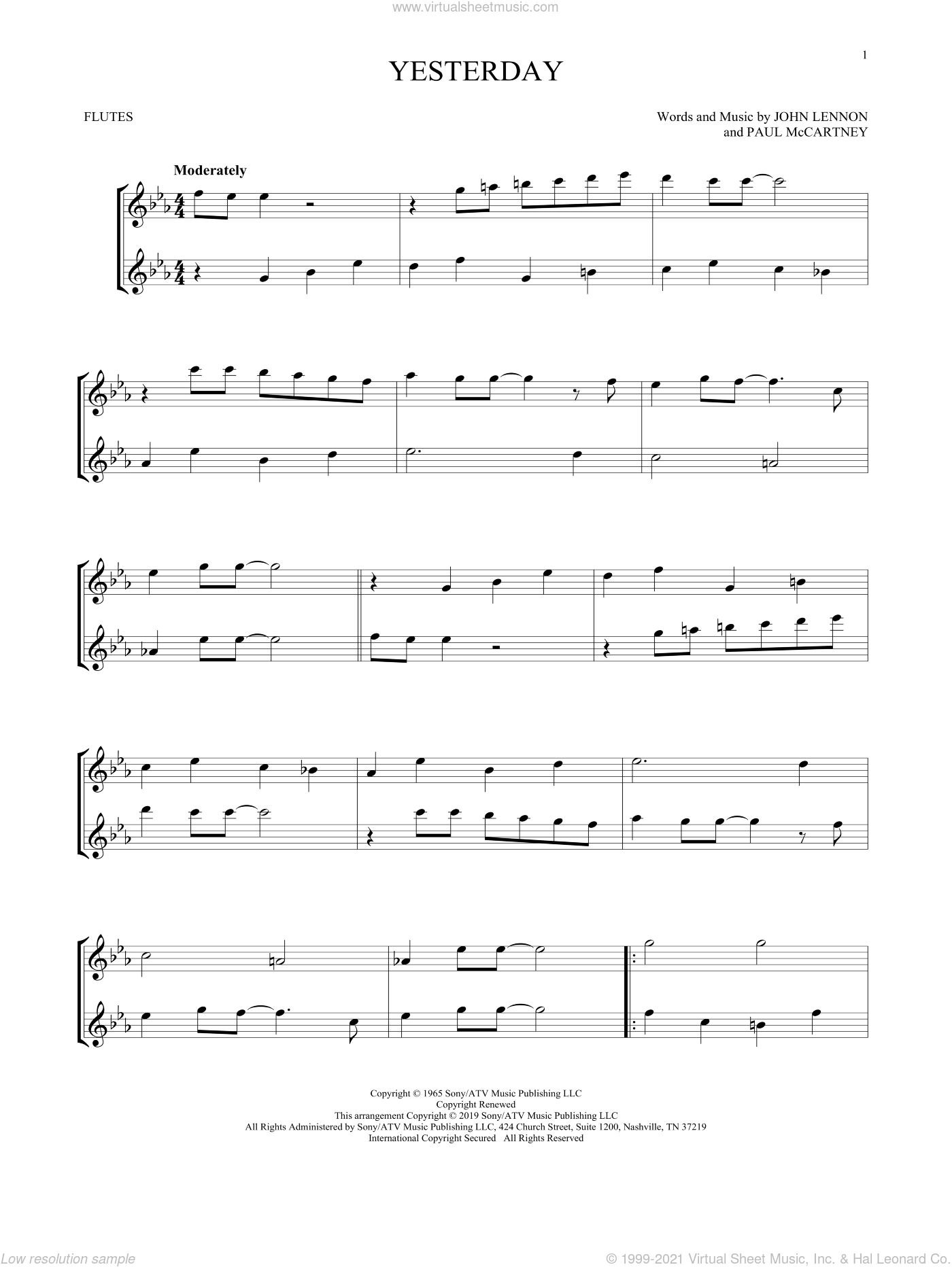 Beatles Yesterday Sheet Music For Two Flutes Duets Pdf 