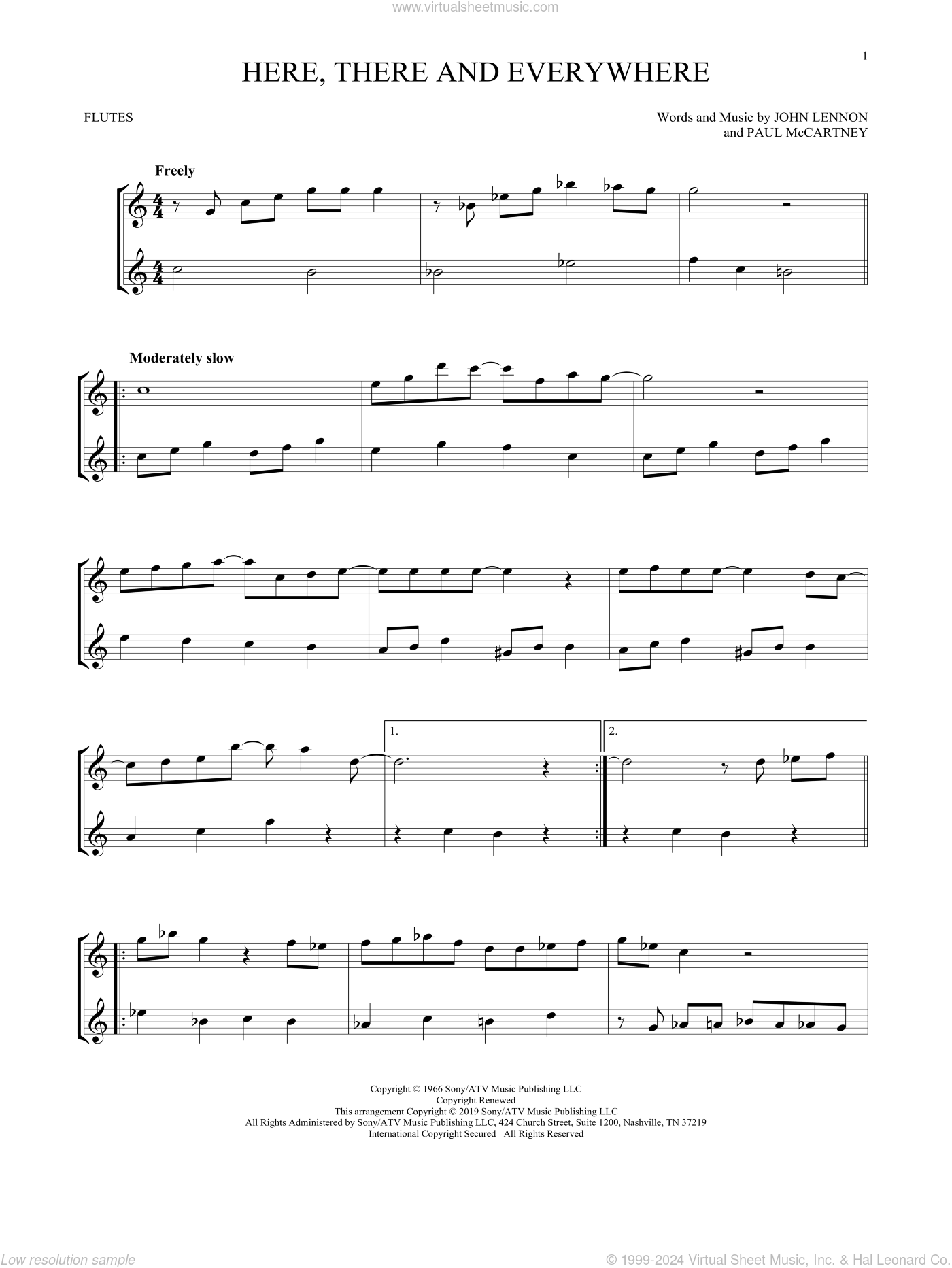 Here, There And Everywhere sheet music for two flutes (duets)