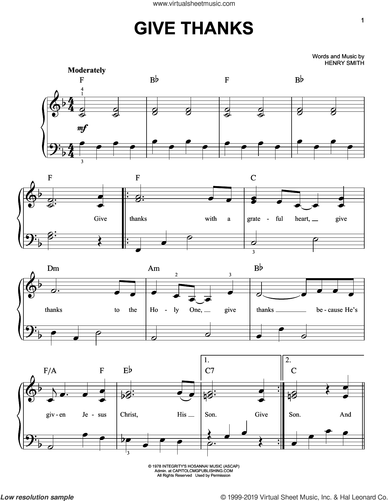 Smith - Give Thanks, (beginner) sheet music for piano solo (PDF)