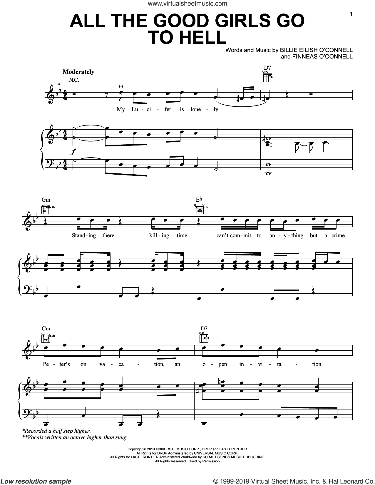 all the good girls go to hell sheet music for voice, piano or guitar