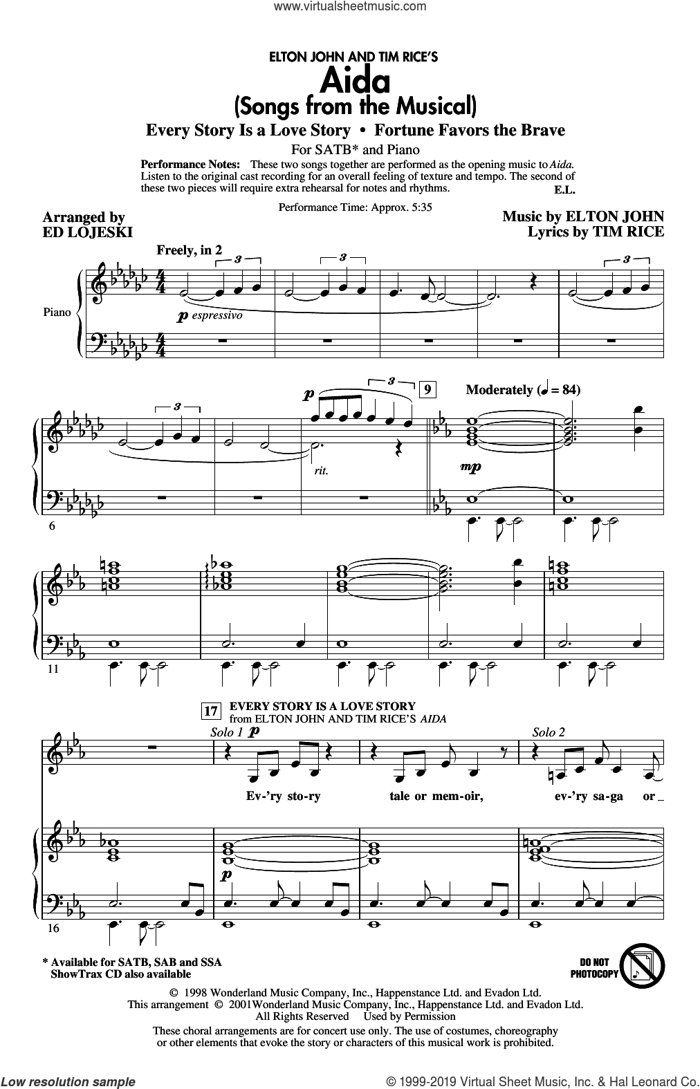 Aida (Songs from the Musical) (arr. Ed Lojeski) sheet music for choir ...