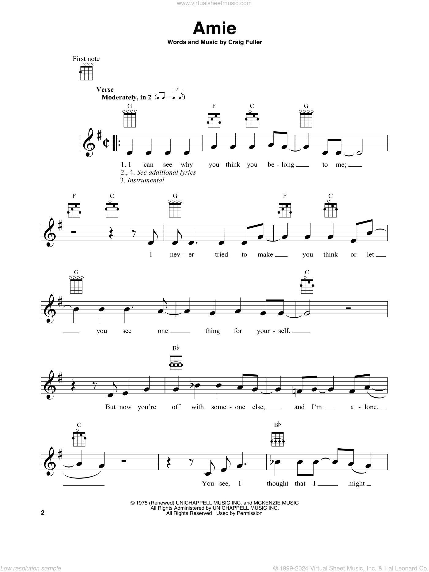 Amie sheet music for banjo solo (PDF)