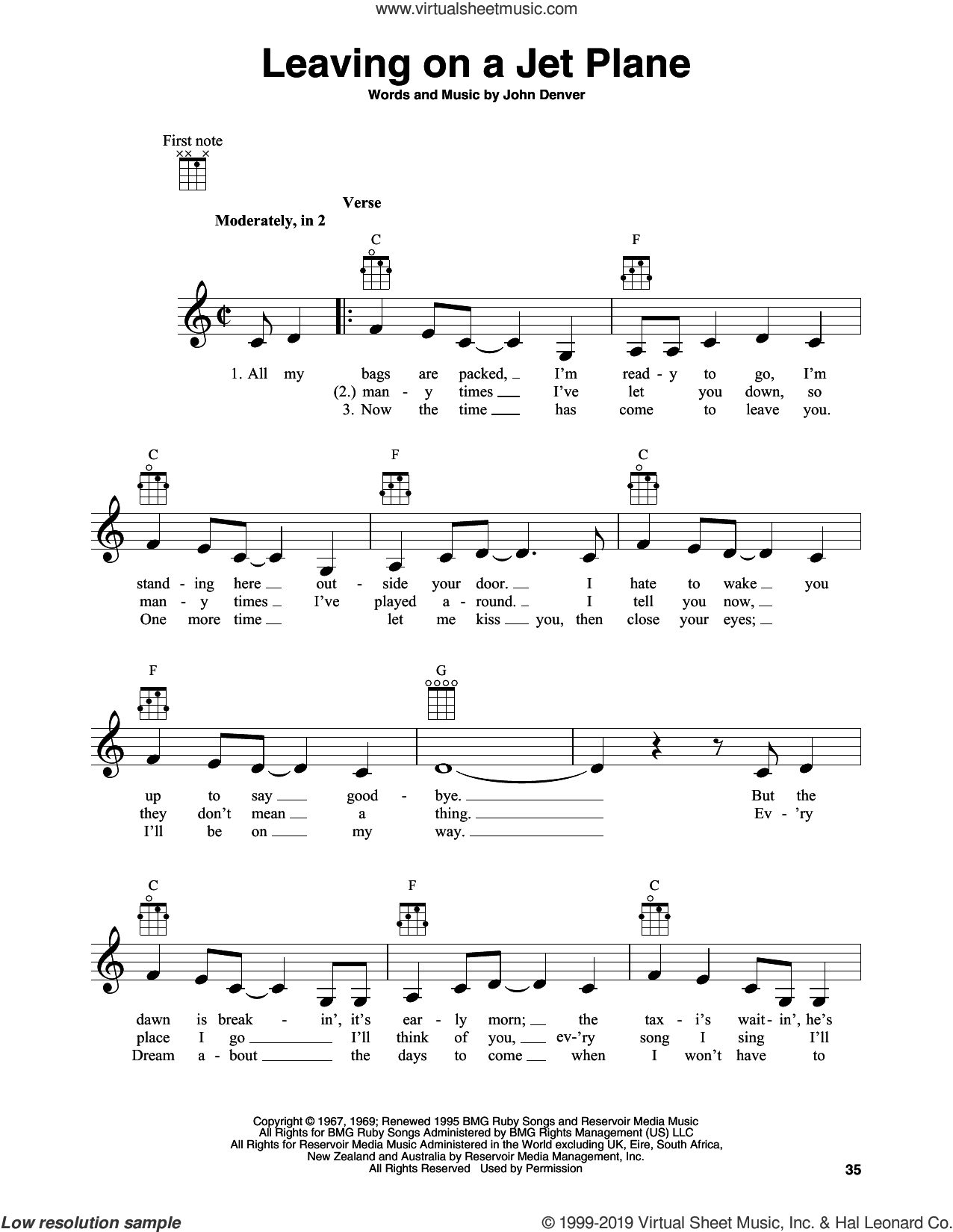 Leaving On A Jet Plane sheet music for banjo solo (PDF)