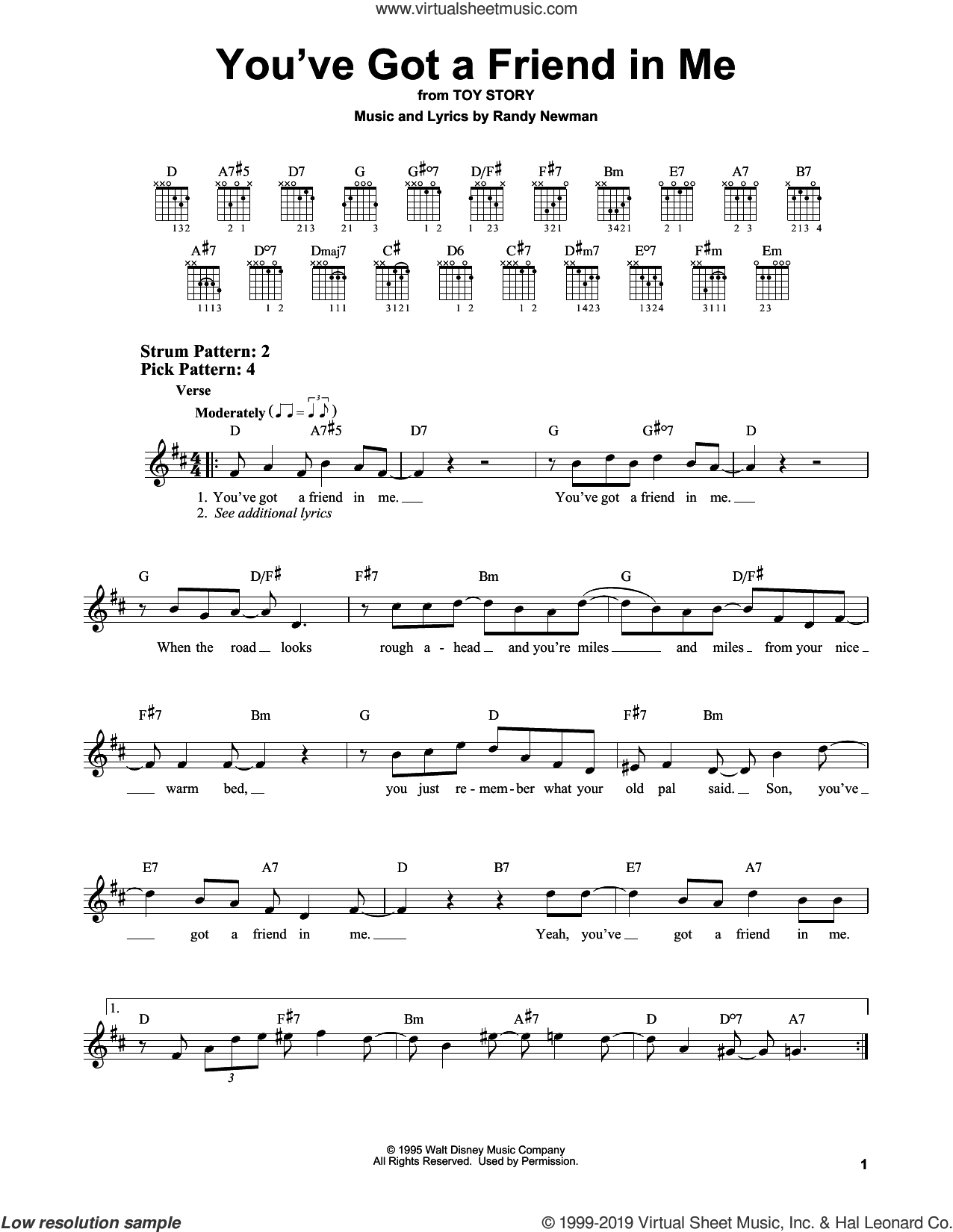 Silicon Kemiker Datter You've Got A Friend In Me (from Toy Story) sheet music for guitar solo ( chords) v2