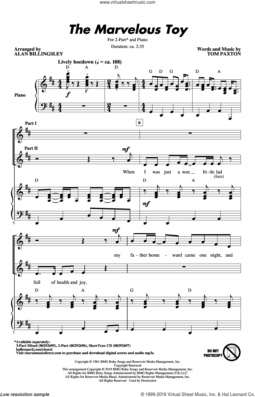 The Marvelous Toy (arr. Alan Billingsley) sheet music for choir (2-Part)