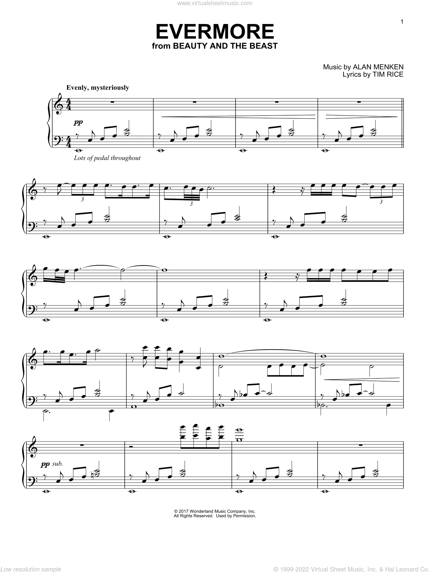 Menken - Evermore (from Beauty and The Beast) sheet music (intermediate