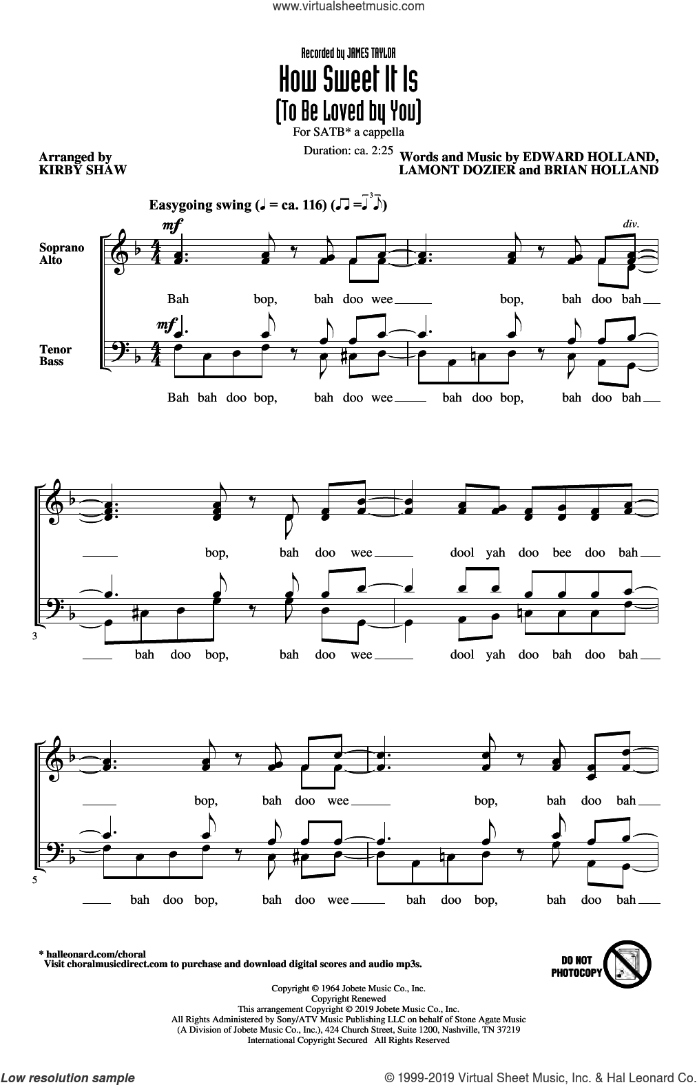 How Sweet It Is (To Be Loved By You) (arr. Kirby Shaw) sheet music for  choir (SATB: soprano, alto, tenor, bass)