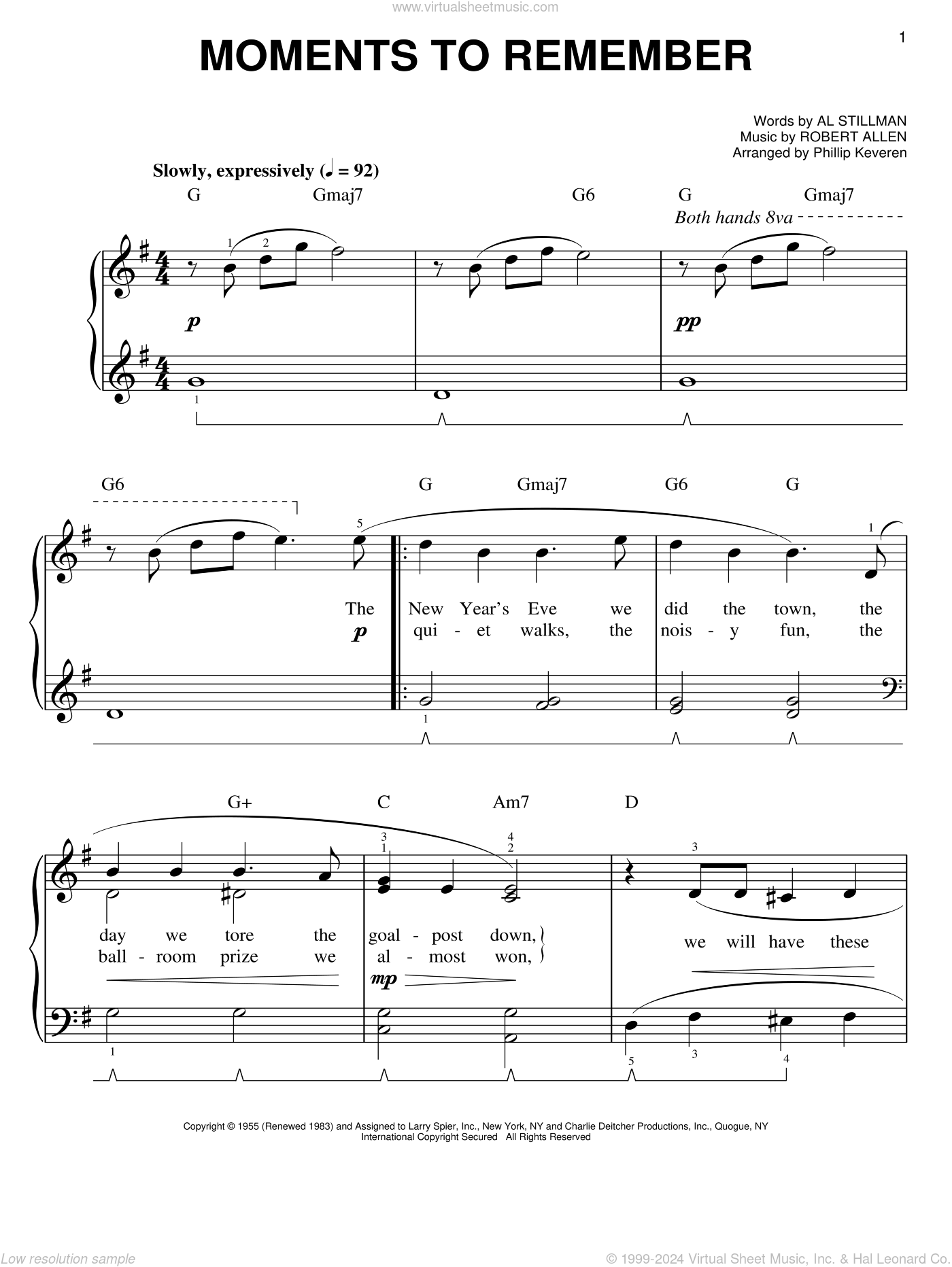 The Four Lads: Moments To Remember (arr. Phillip Keveren) sheet music ...