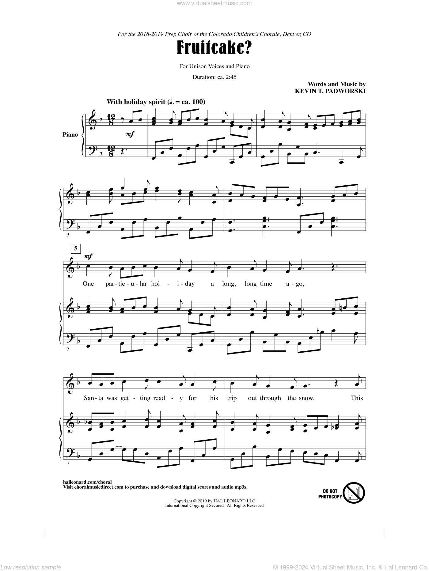Fruitcake? sheet music for choir (Unison) (PDF)
