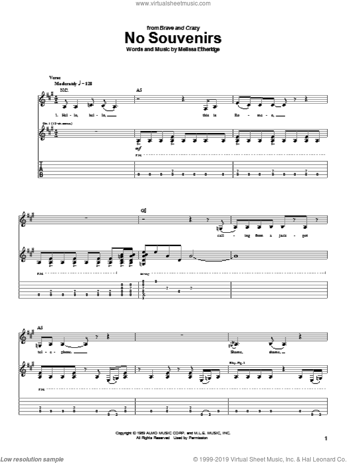 No Souvenirs sheet music for guitar (tablature) (PDF)