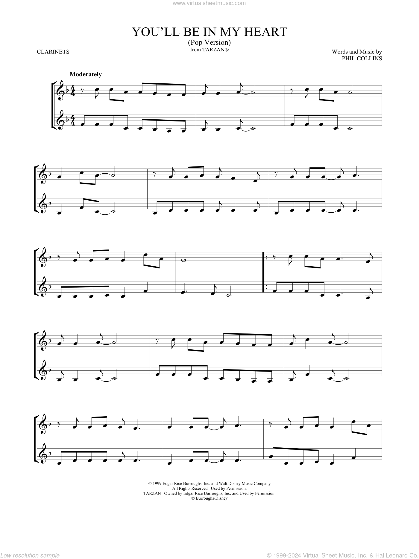 You'll Be In My Heart (Pop Version) (from Tarzan) sheet music for two