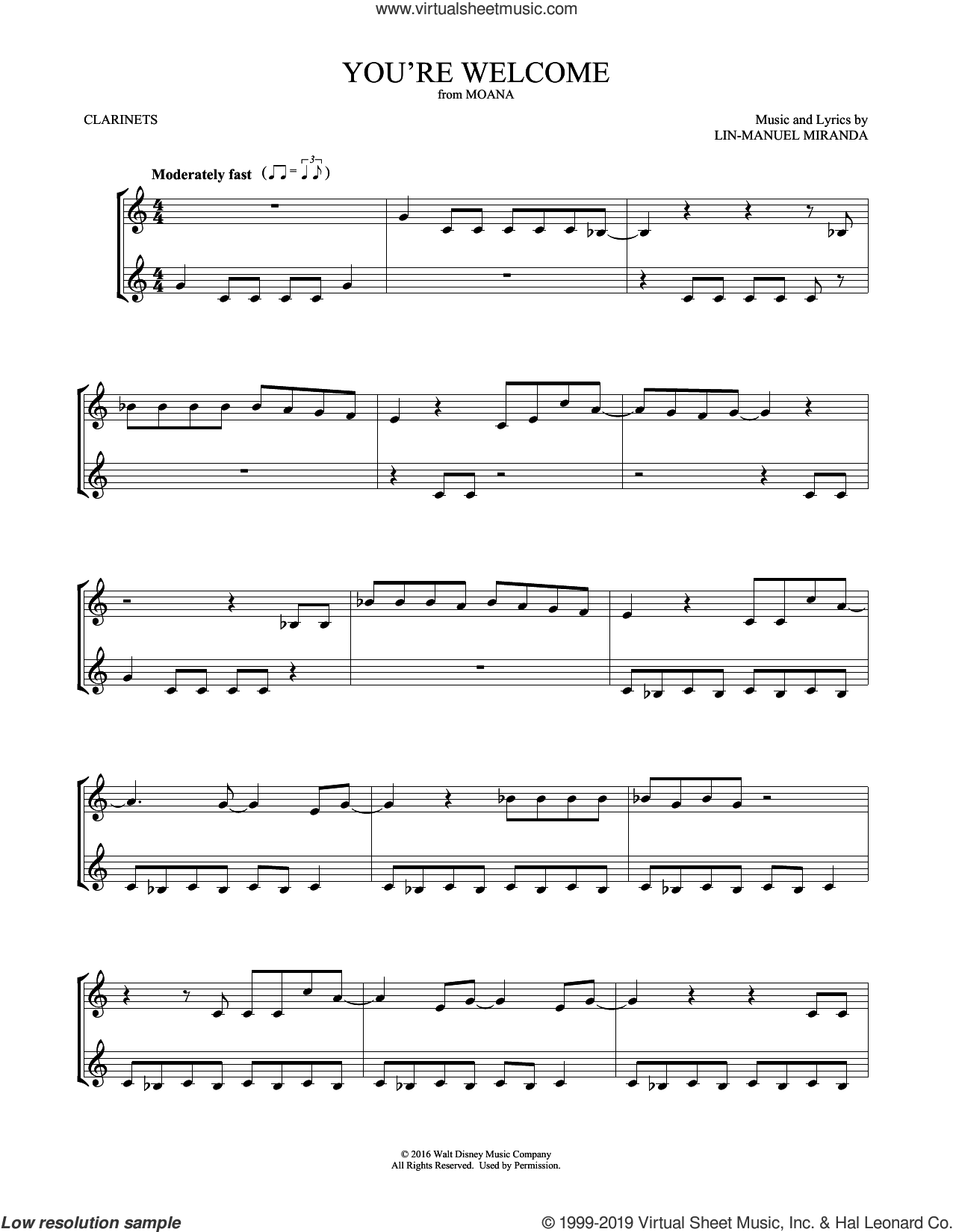 You're Welcome (from Moana) (arr. Mark Phillips) sheet music for two ...