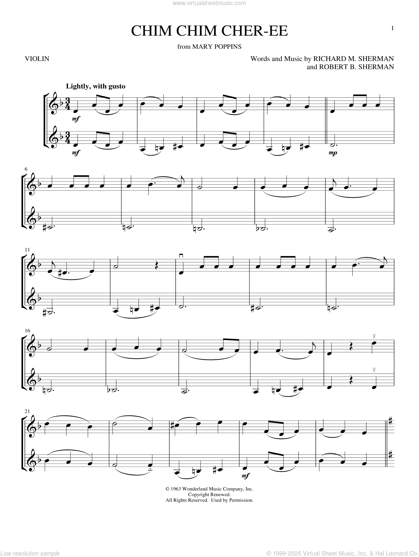 Van Dyke Chim Chim Cheree (from Mary Poppins) sheet music for two