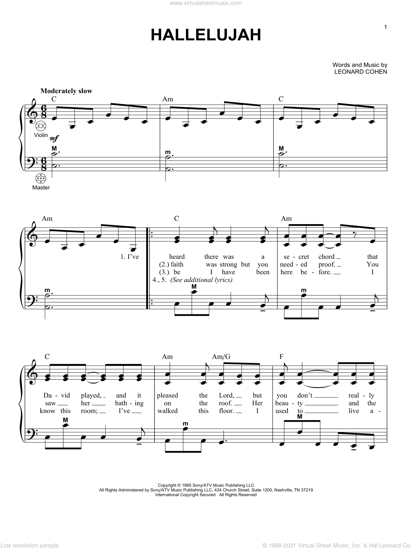 Cohen - Hallelujah sheet music for accordion [PDF-interactive]