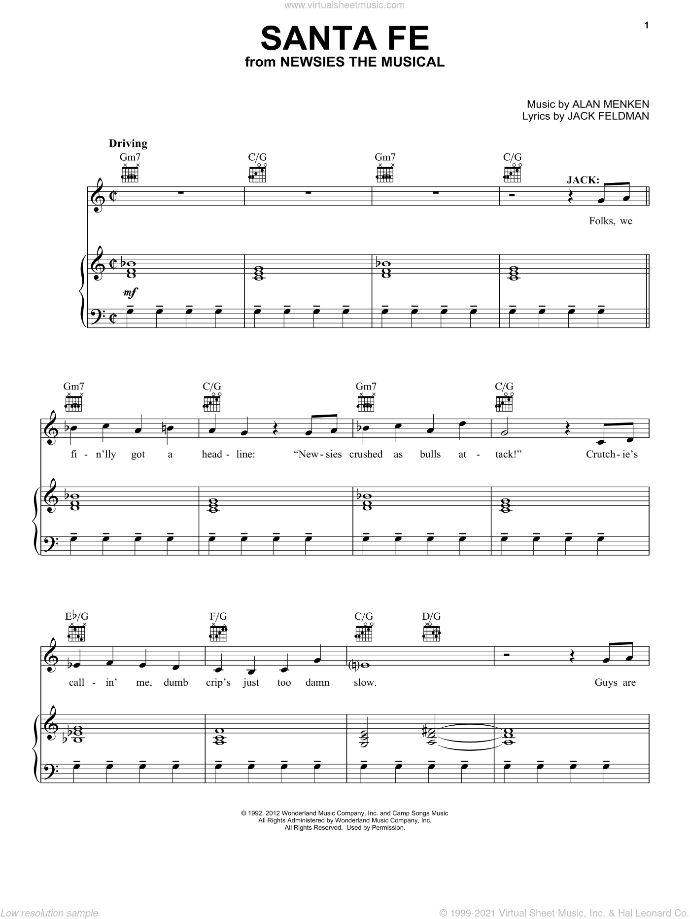 Jordan - Fe (from Newsies: The Musical) sheet music for voice, piano or guitar