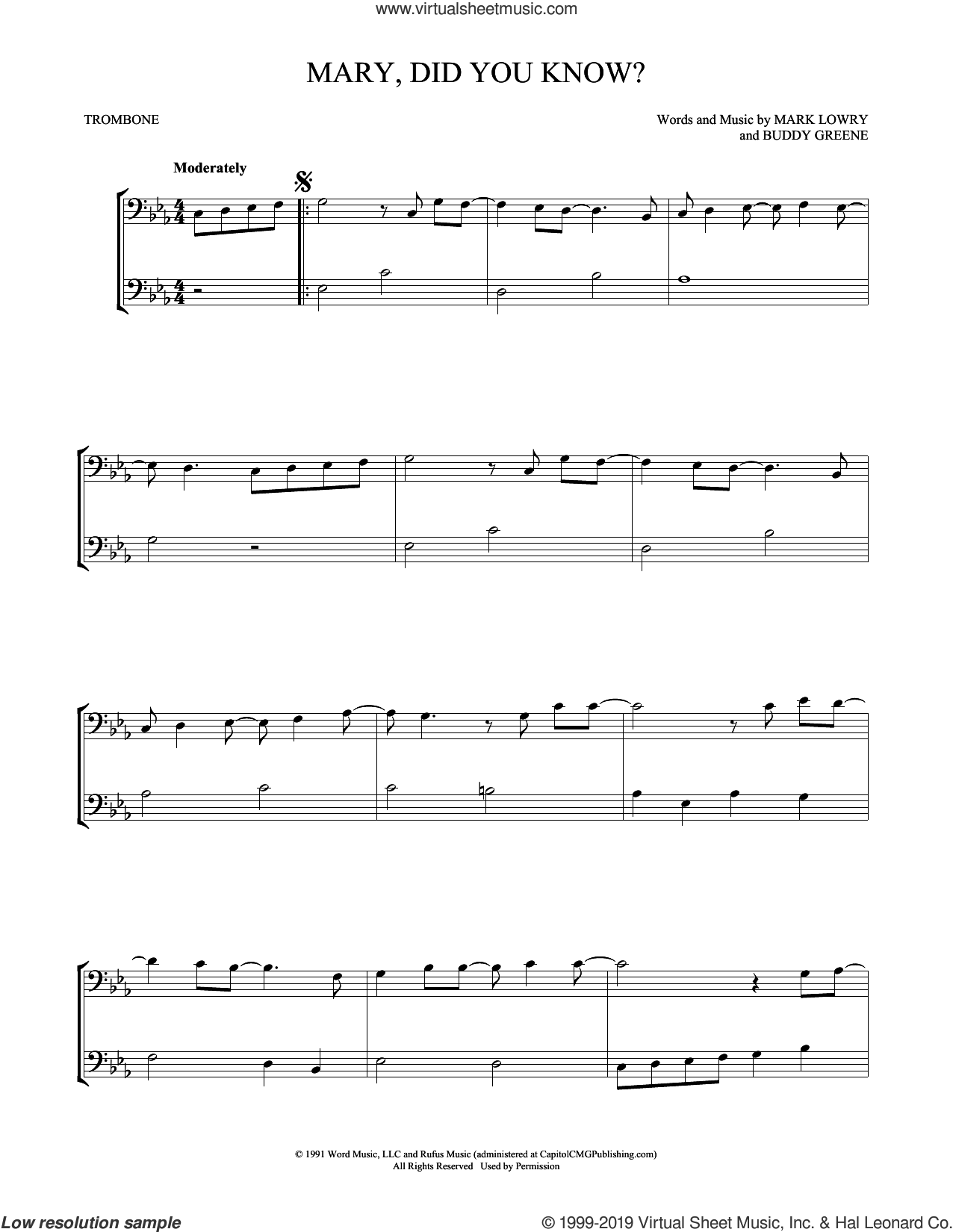 Mary, Did You Know? sheet music for two trombones (duet, duets)