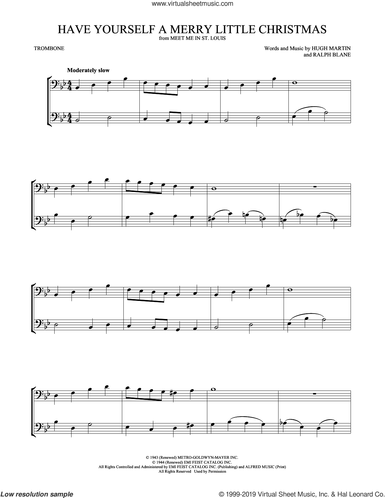 Have Yourself A Merry Little Christmas sheet music for two trombones