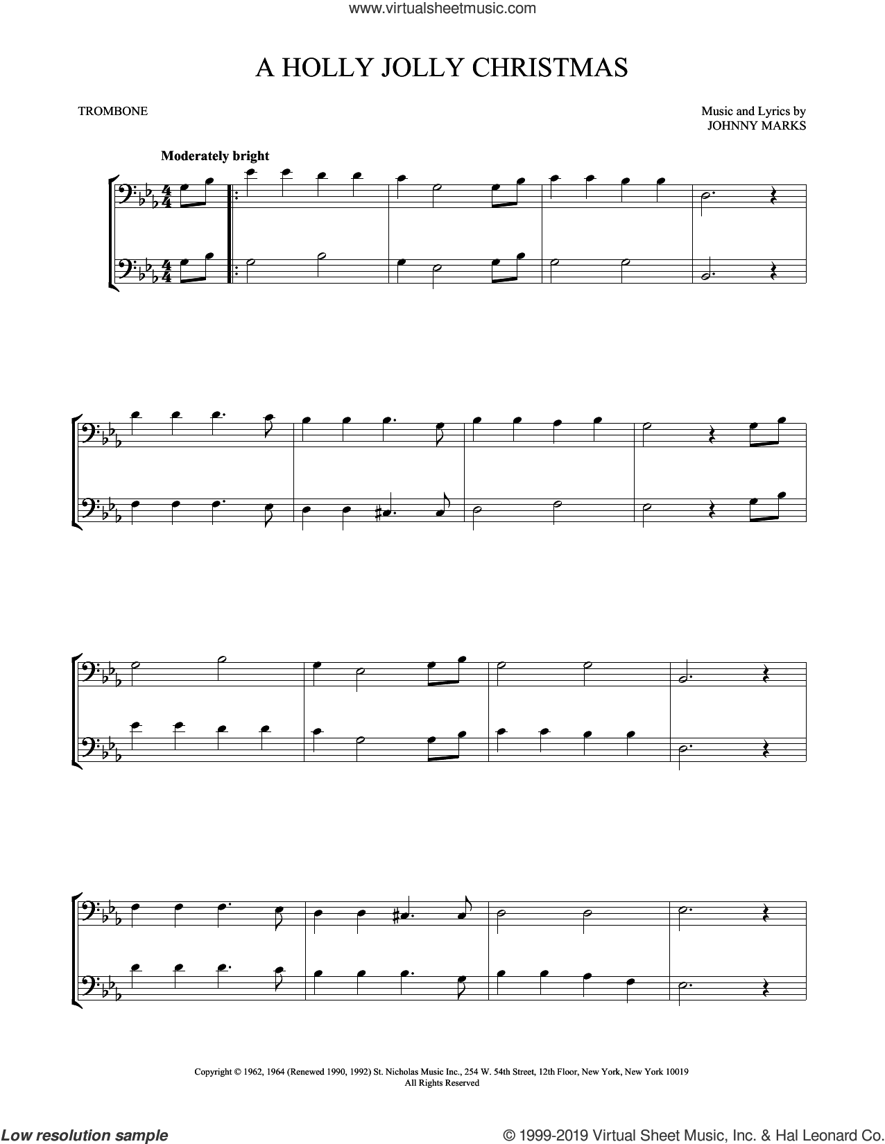 A Holly Jolly Christmas sheet music for two trombones (duet, duets)