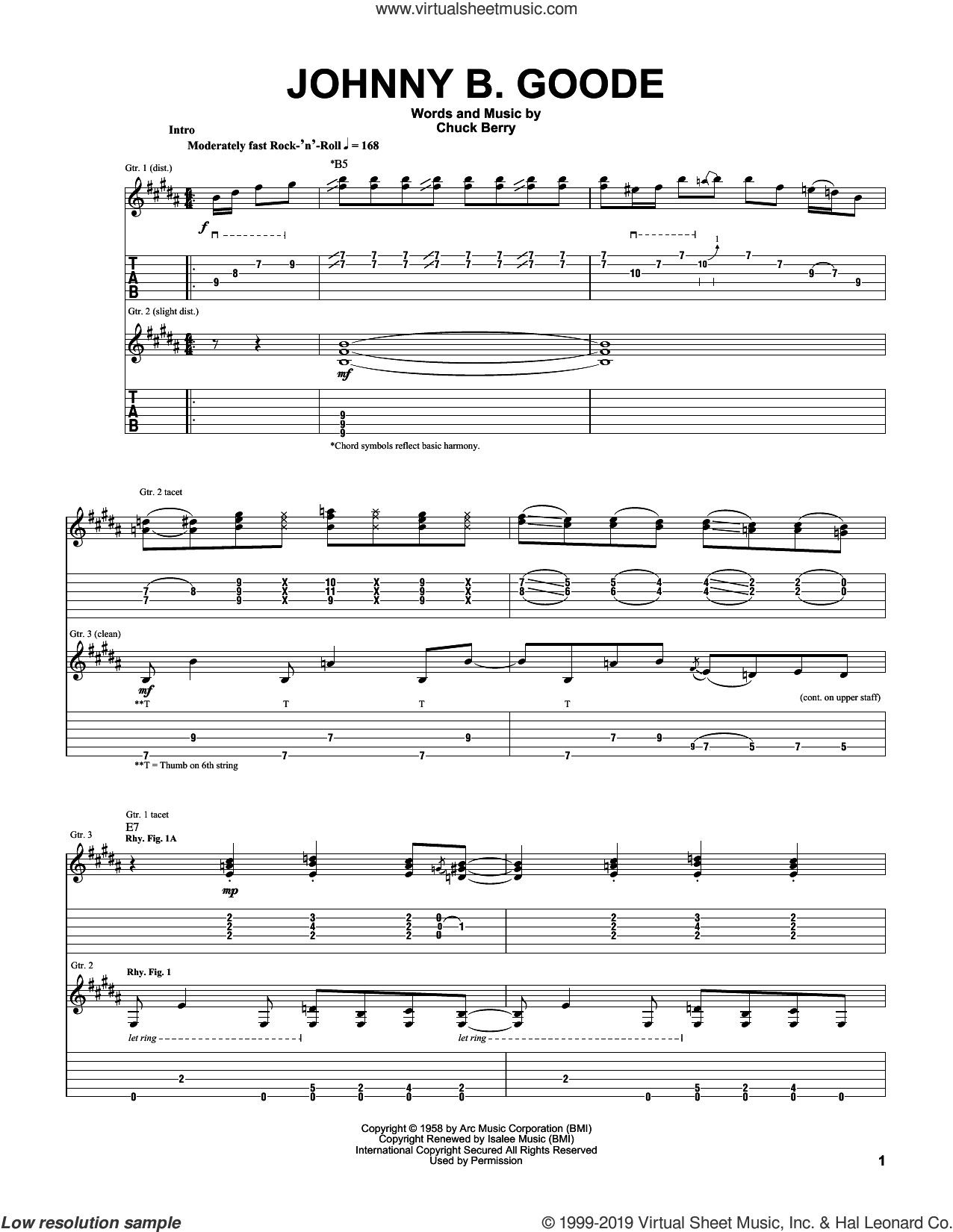 Johnny B. Goode Sheet Music For Guitar (tablature) (PDF)