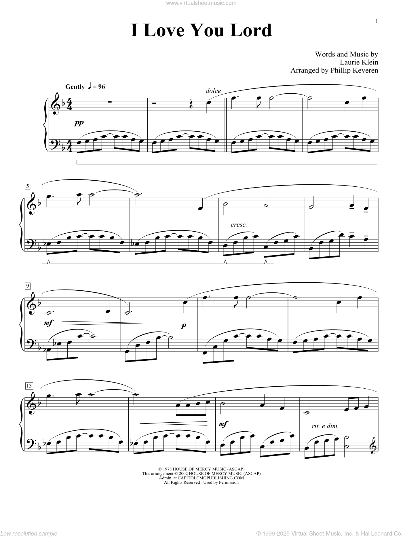 I Love You Lord (arr. Phillip Keveren) sheet music (intermediate) for ...