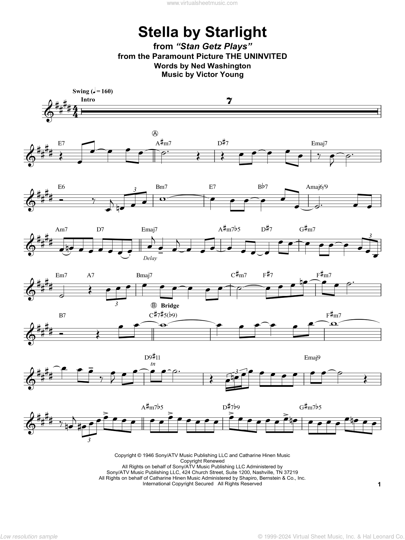 Stella By Starlight (from The Uninvited) sheet music for alto