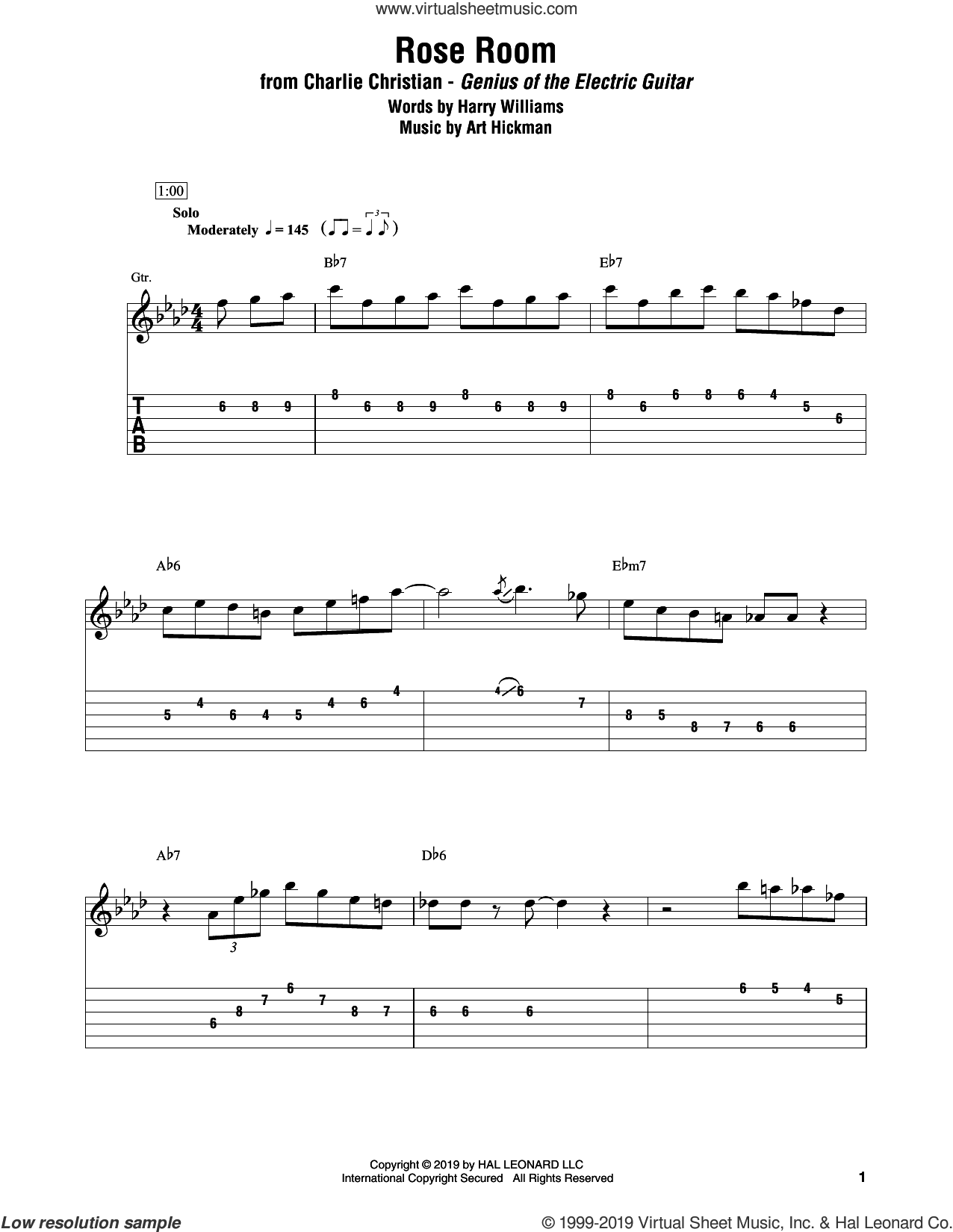 Rose Room sheet music for electric guitar (transcription) (PDF)