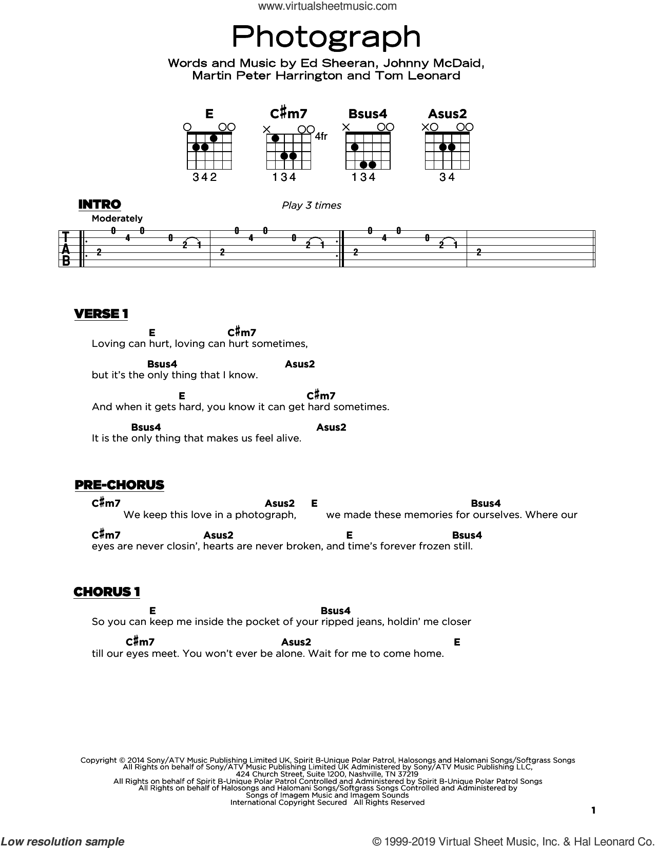 Photograph, (beginner) sheet music for guitar solo (PDF)