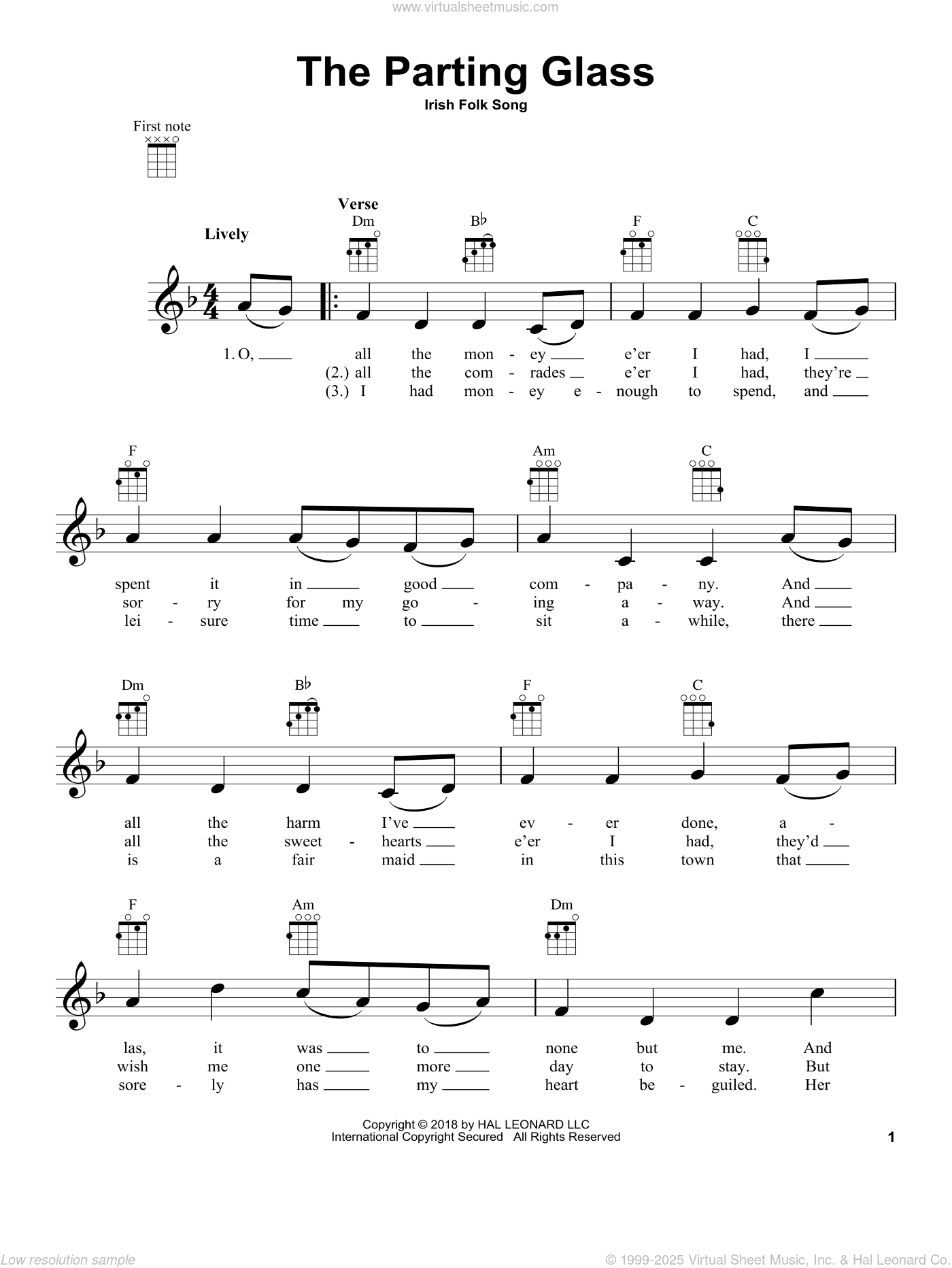 The Parting Glass sheet music for ukulele (PDFinteractive)