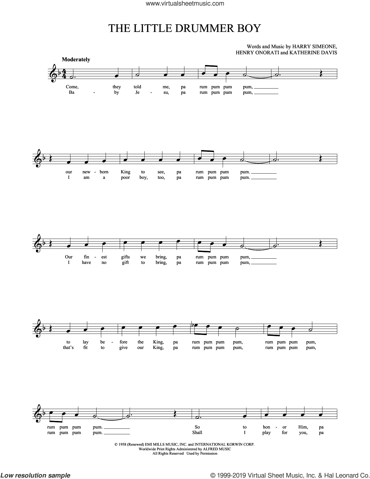 The Little Drummer Boy sheet music for ocarina solo (PDF)