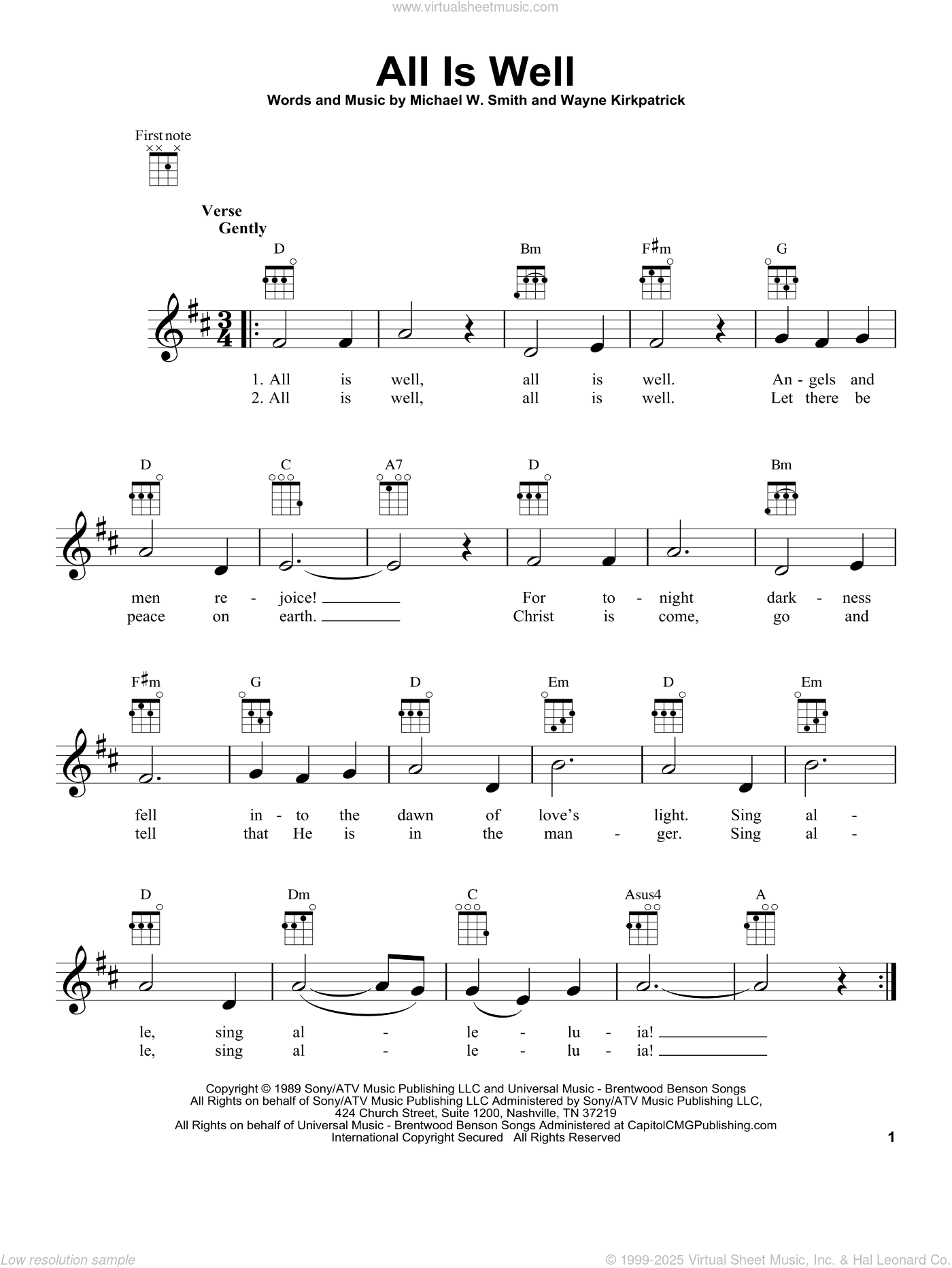 All Is Well sheet music for ukulele (PDF-interactive)