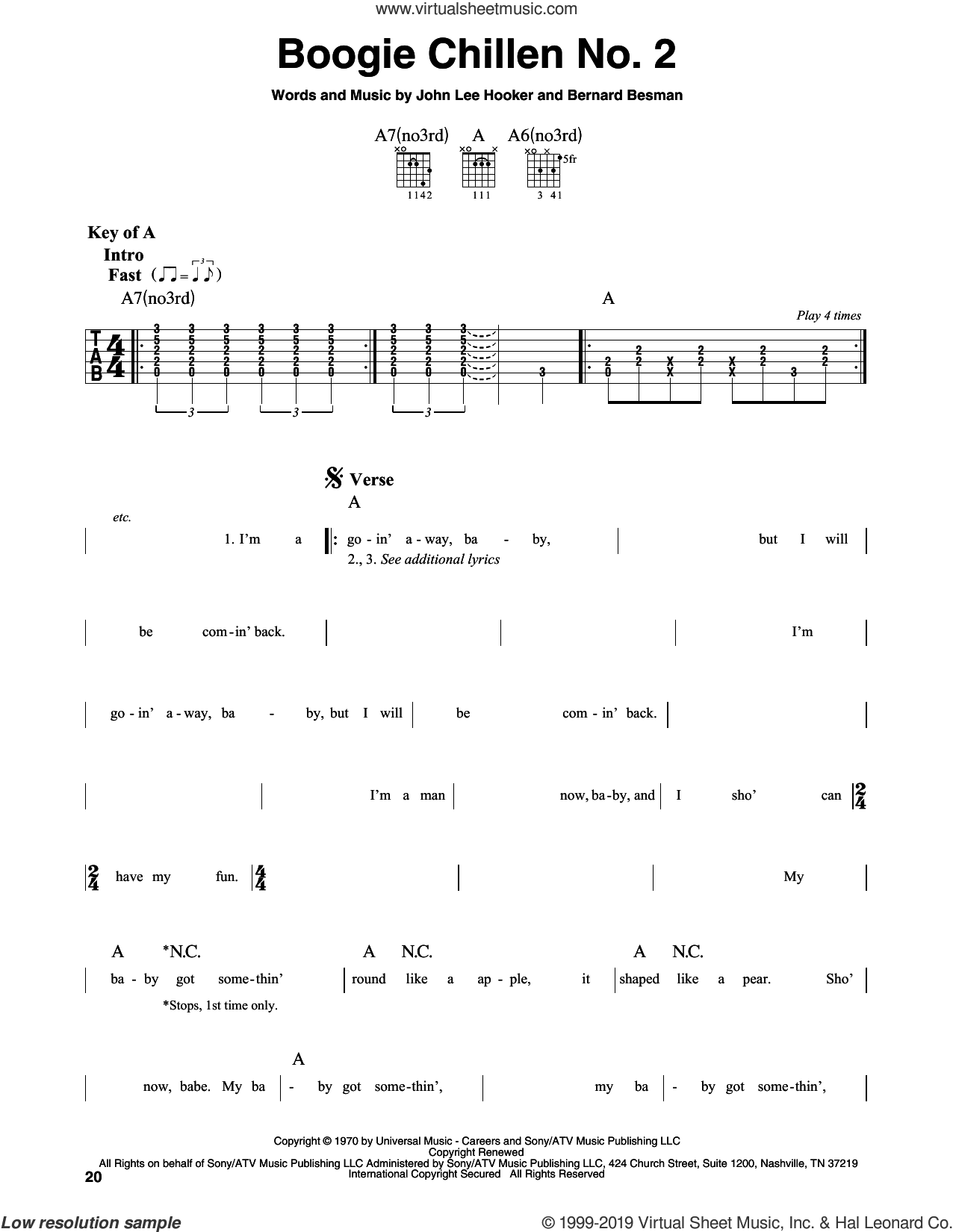 Boogie Chillen No. 2 sheet music for guitar solo (lead sheet)