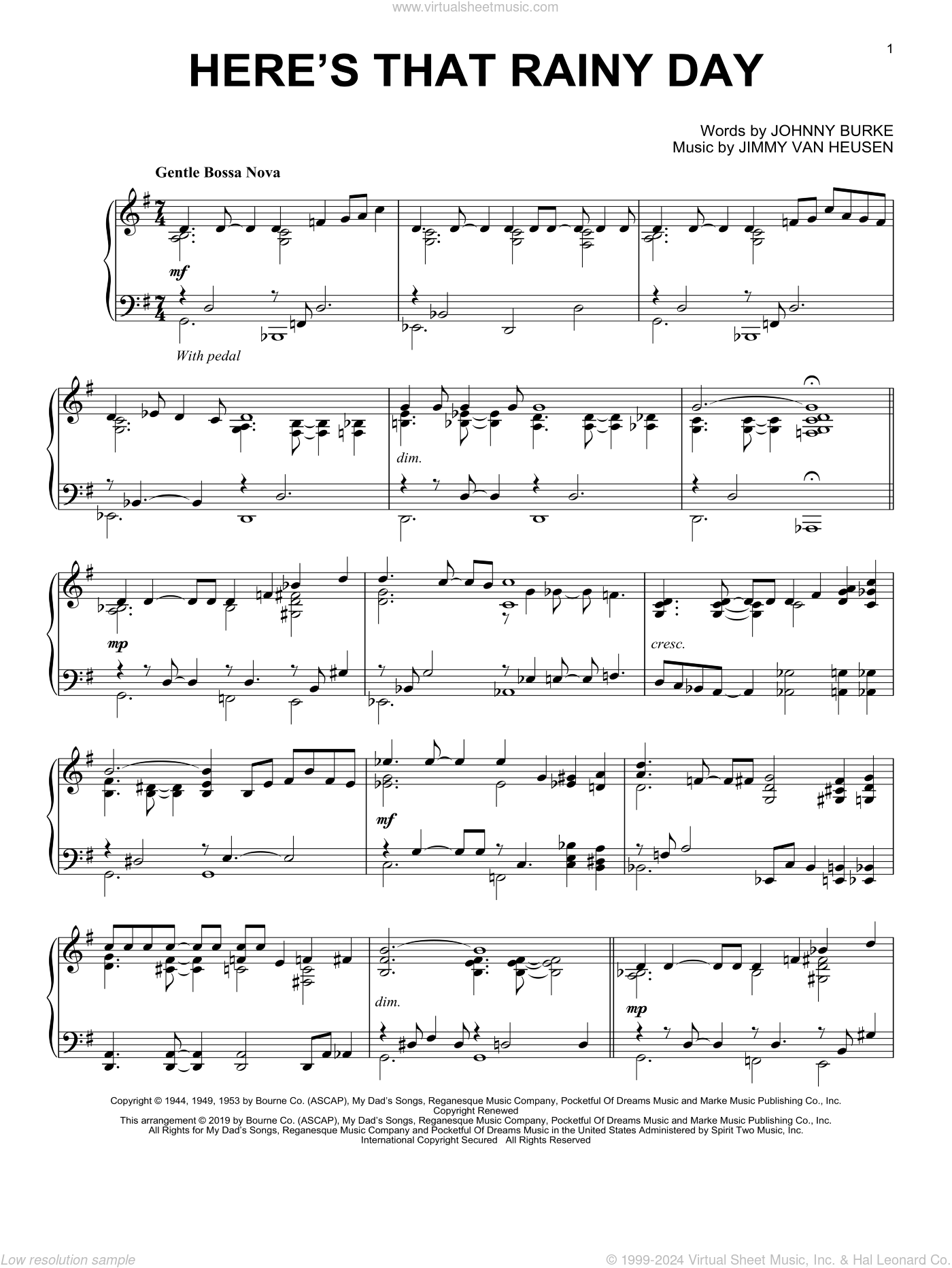 Van Heusen - Here's That Rainy Day (arr. Brent Edstrom) sheet