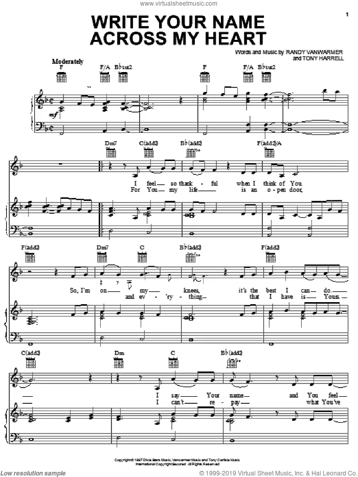 Boys Write Your Name Across My Heart Sheet Music For Voice Piano Or Guitar
