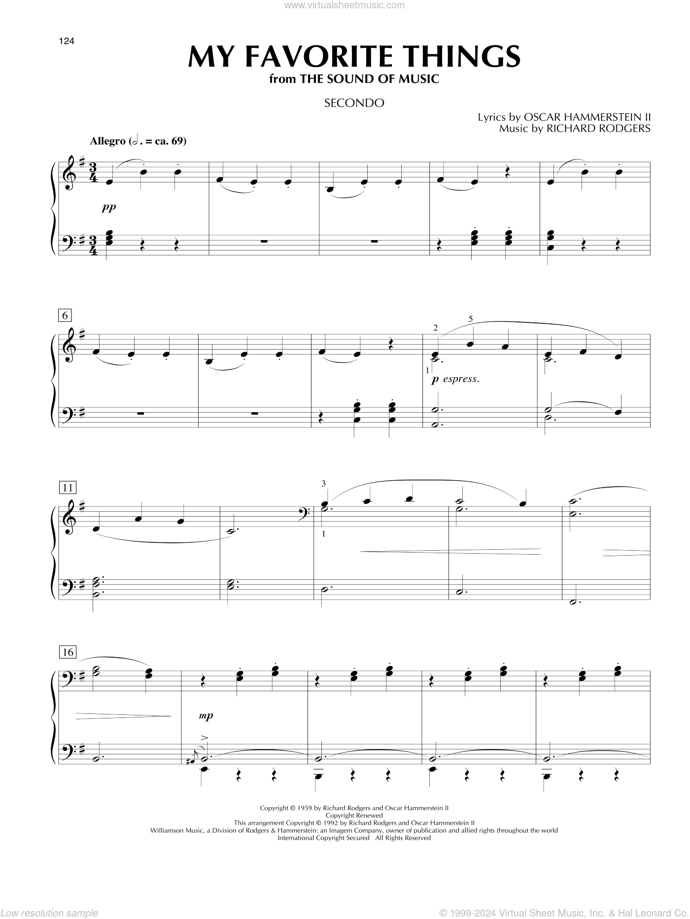My Favorite Things (from The Sound Of Music) sheet music for piano four ...